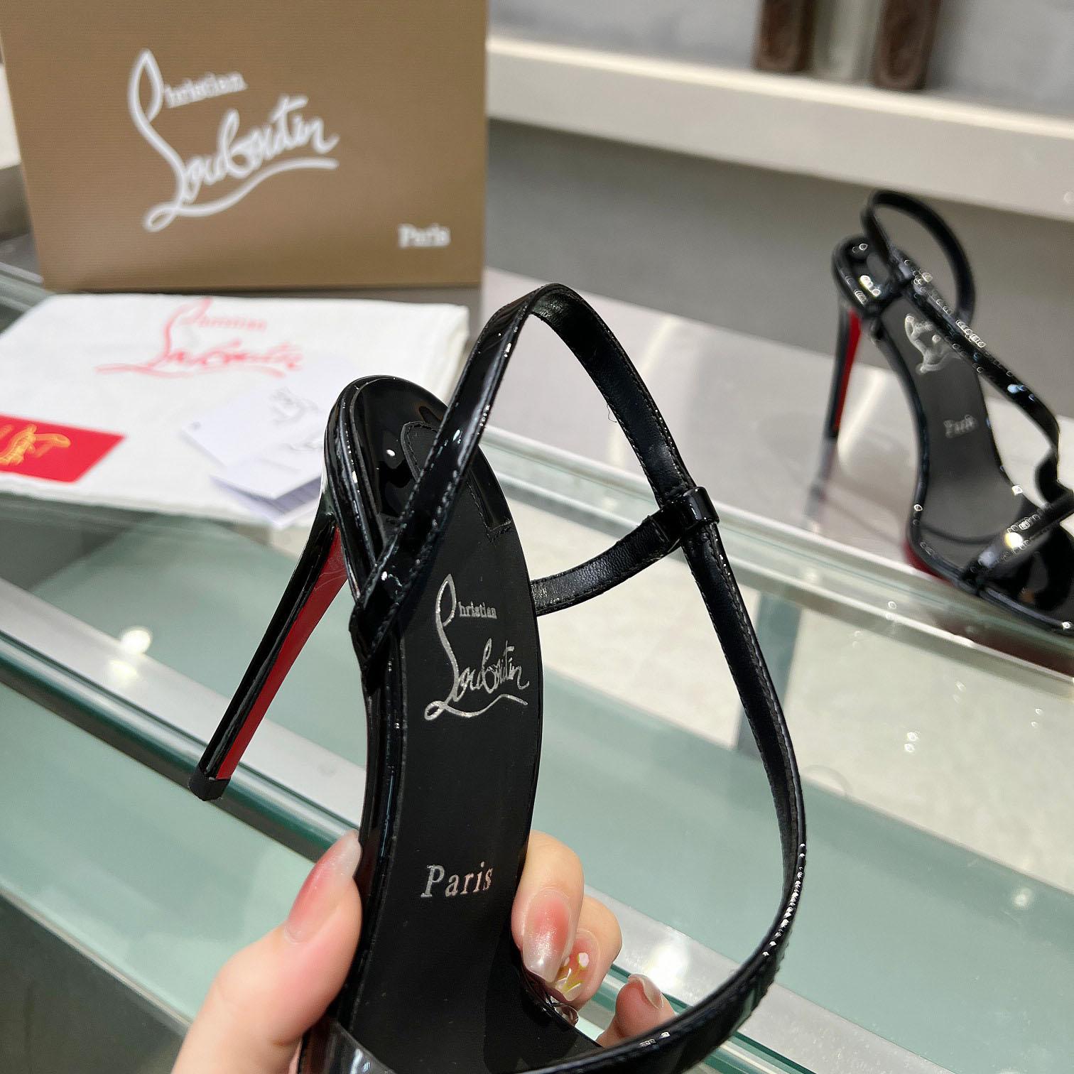 Christian Louboutin Rosa Z  100 mm Sandals  Patent Calf Leather - Black  - FashionPlug