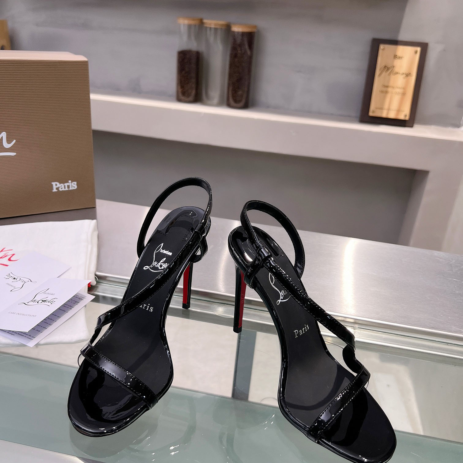 Christian Louboutin Rosa Z  100 mm Sandals  Patent Calf Leather - Black  - FashionPlug