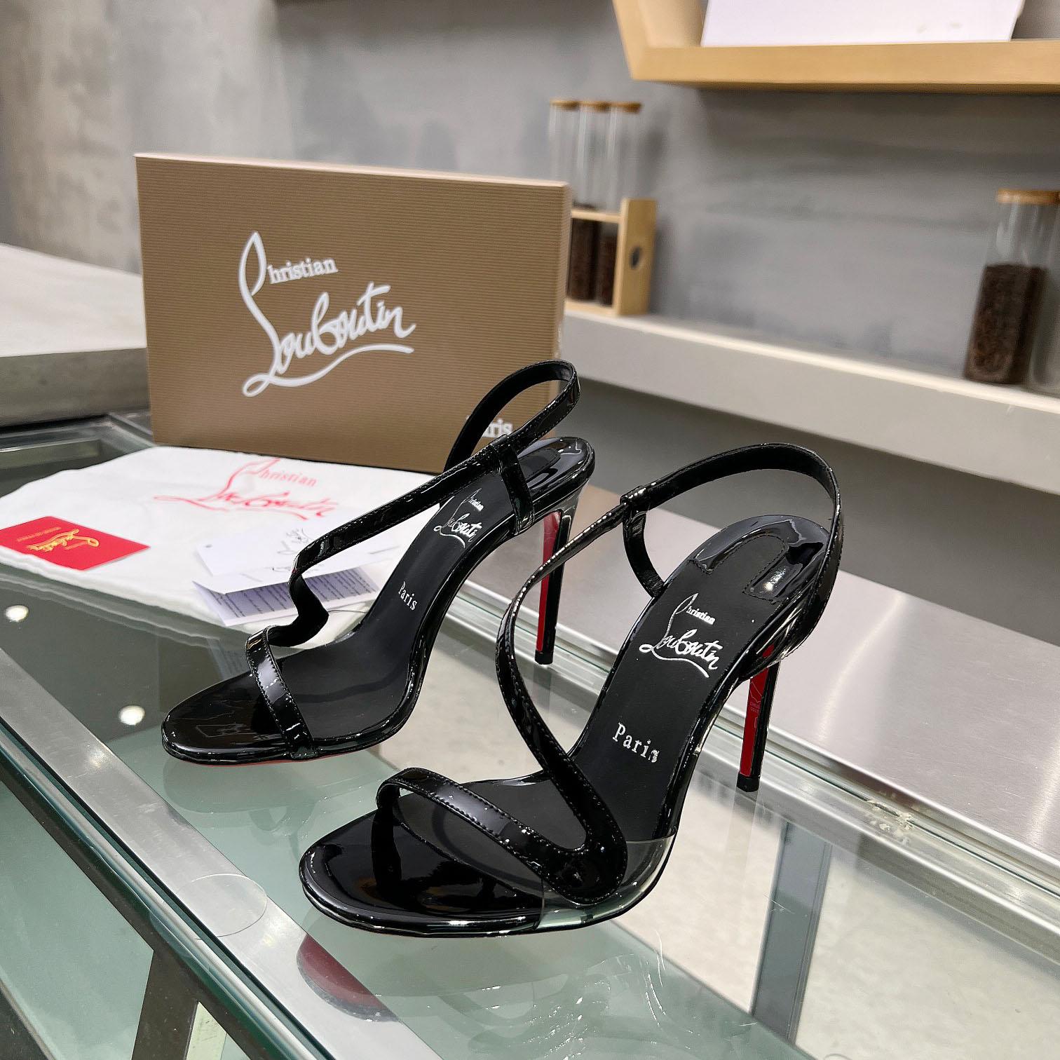 Christian Louboutin Rosa Z  100 mm Sandals  Patent Calf Leather - Black  - FashionPlug