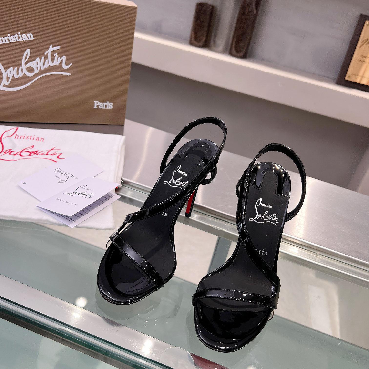 Christian Louboutin Rosa Z  100 mm Sandals  Patent Calf Leather - Black  - FashionPlug