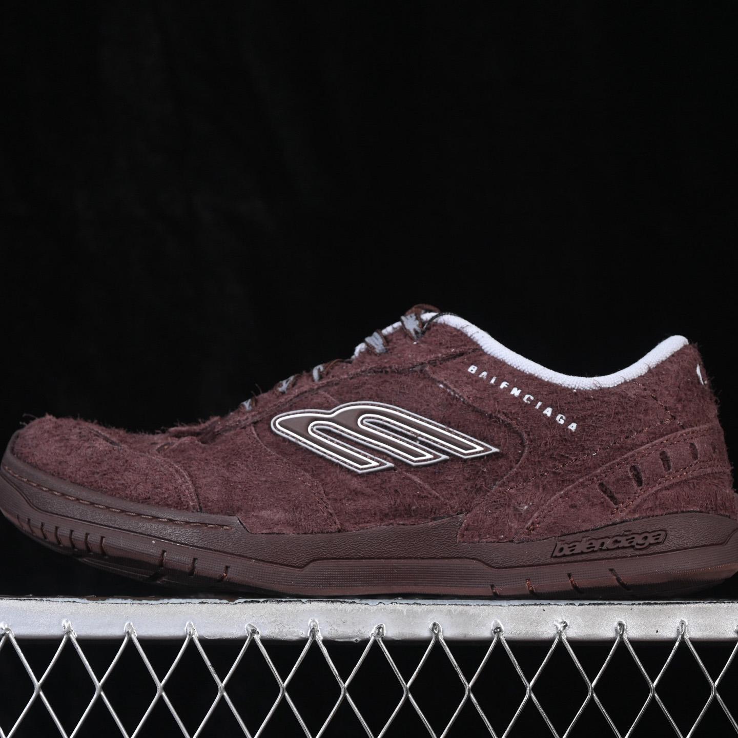 Balenciaga Hamptons Sneaker In Dark Brown And Beige Brushed Suede Cowskin - FashionPlug