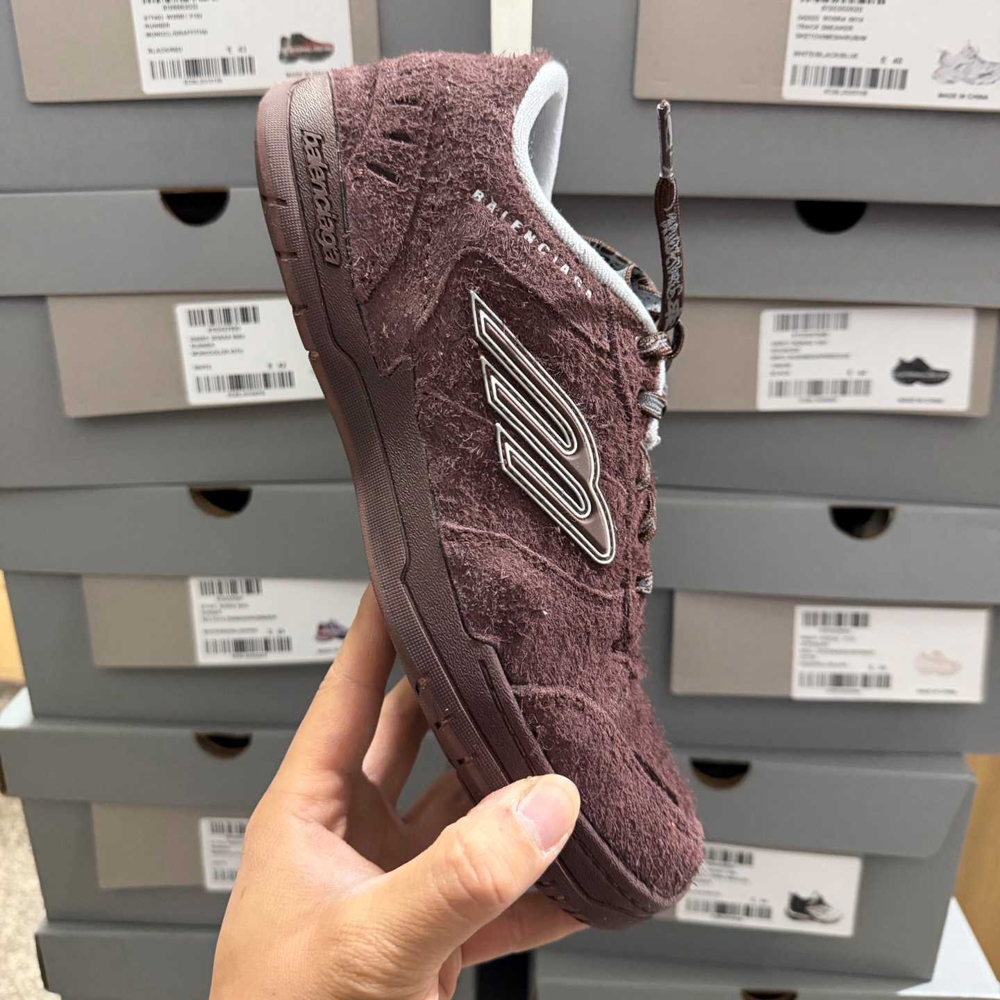 Balenciaga Hamptons Sneaker In Dark Brown And Beige Brushed Suede Cowskin - FashionPlug