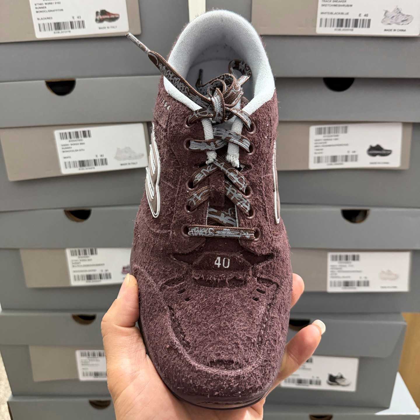 Balenciaga Hamptons Sneaker In Dark Brown And Beige Brushed Suede Cowskin - FashionPlug