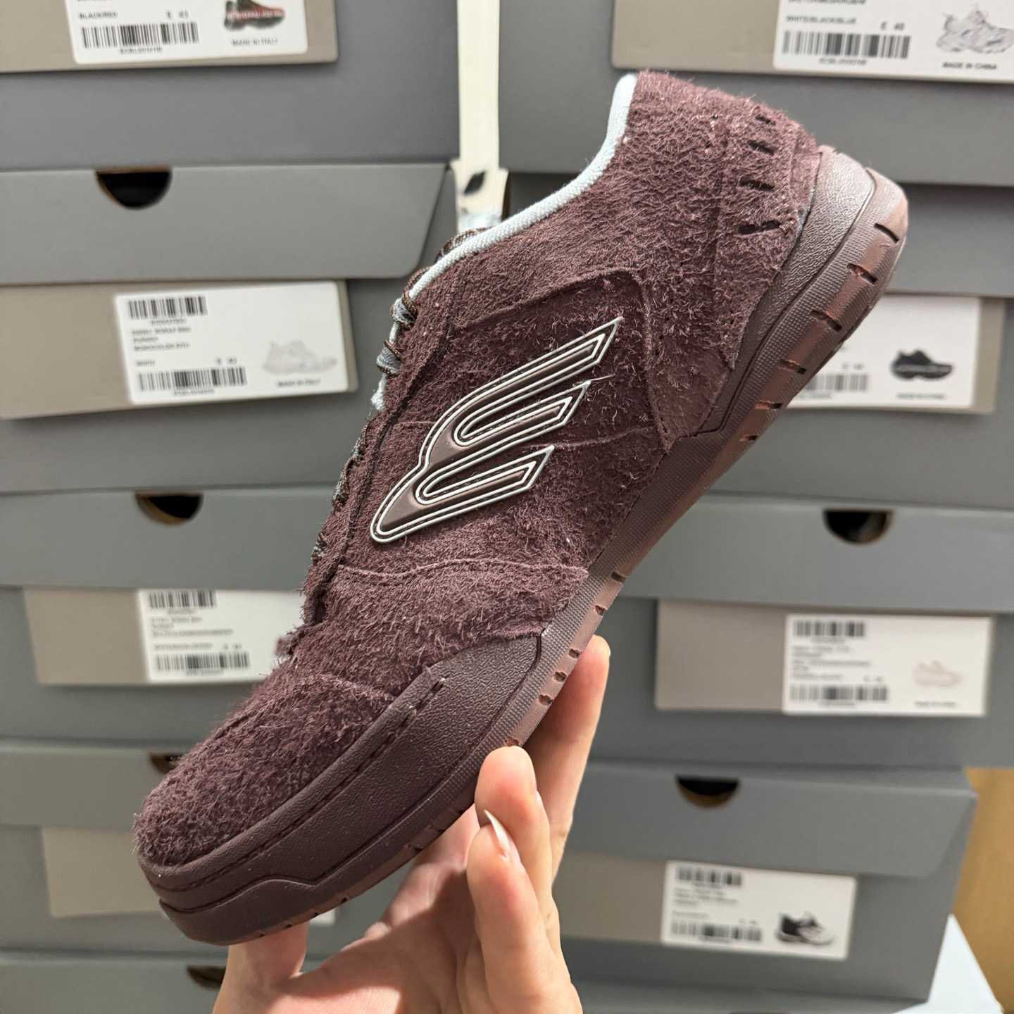 Balenciaga Hamptons Sneaker In Dark Brown And Beige Brushed Suede Cowskin - FashionPlug