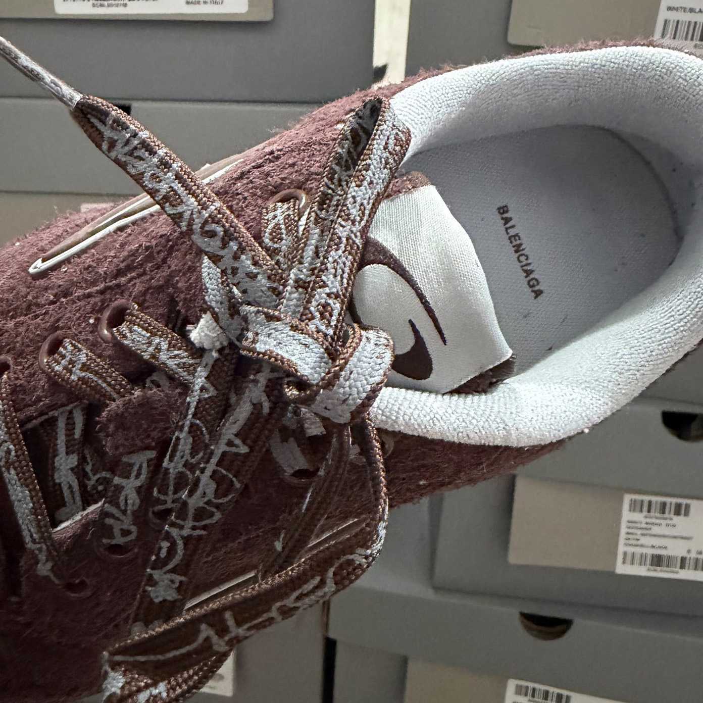 Balenciaga Hamptons Sneaker In Dark Brown And Beige Brushed Suede Cowskin - FashionPlug