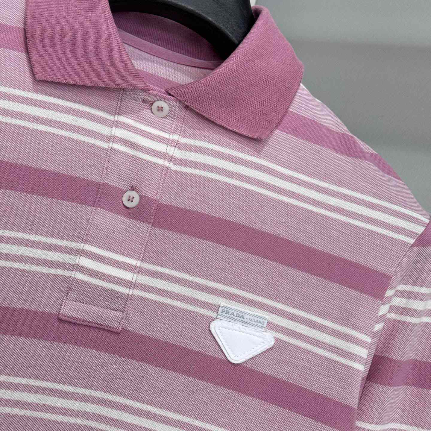 Prada Long-sleeved Striped Piqué Polo Shirt - FashionPlug