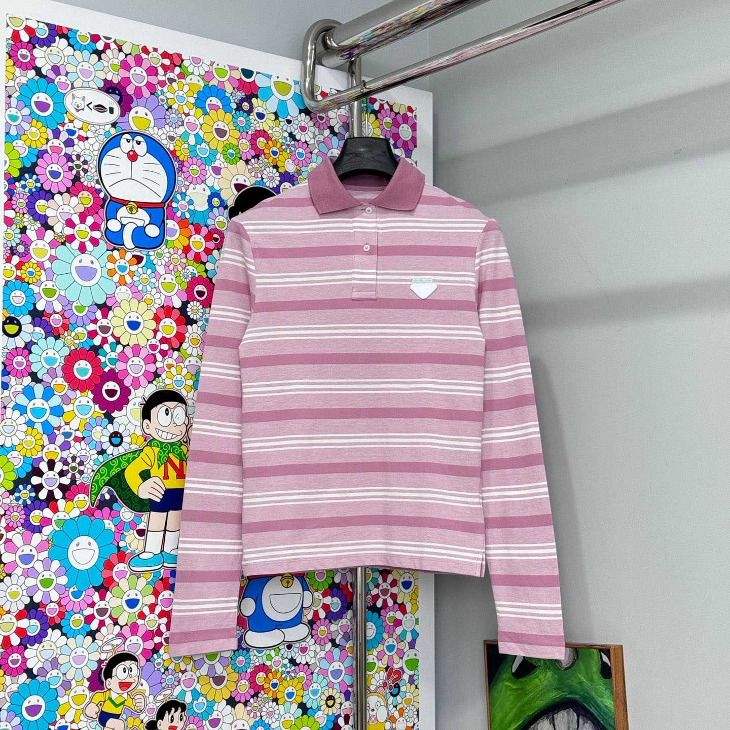 Prada Long-sleeved Striped Piqué Polo Shirt - FashionPlug