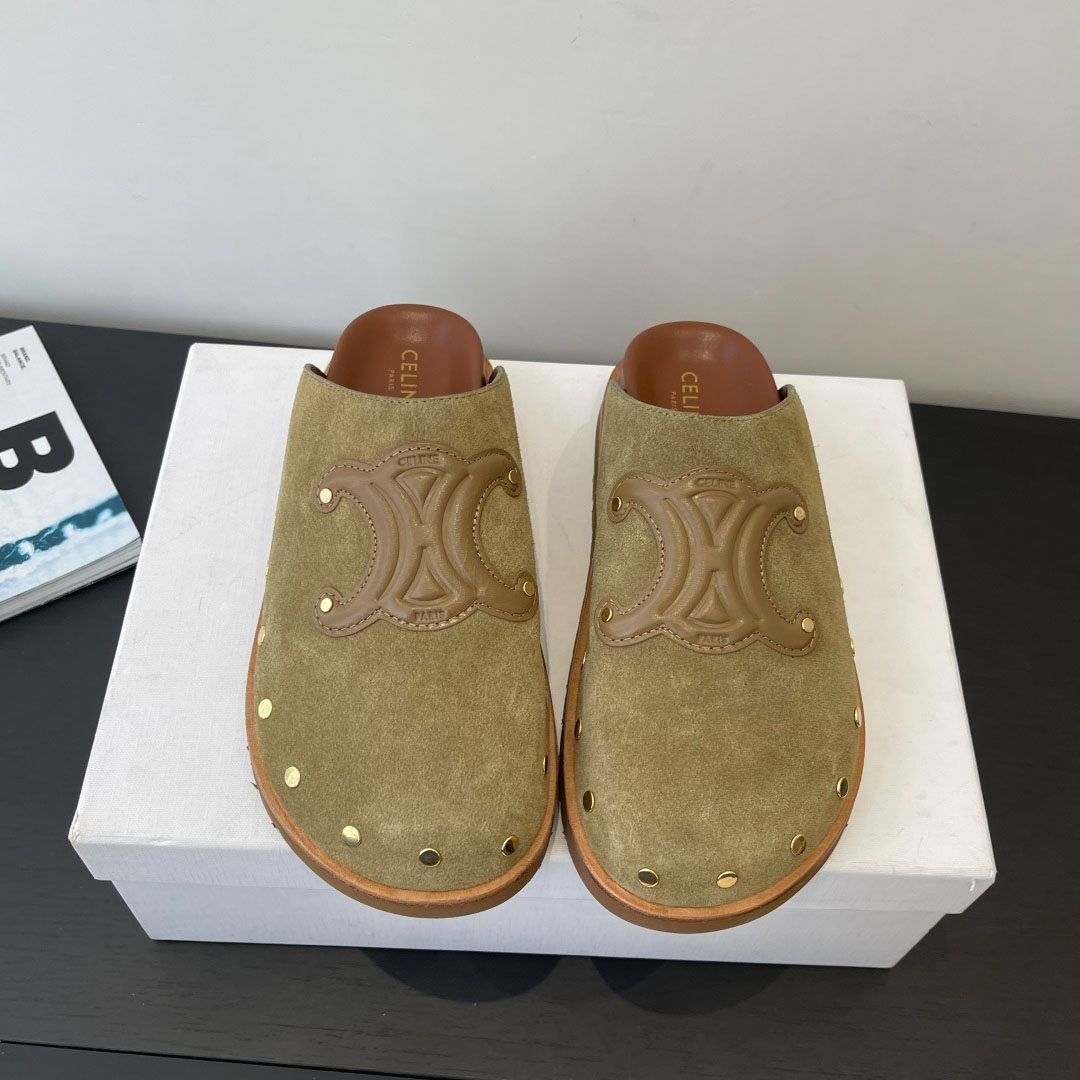 CELINE PITEA CLOG IN Suede Calfskin - FashionPlug