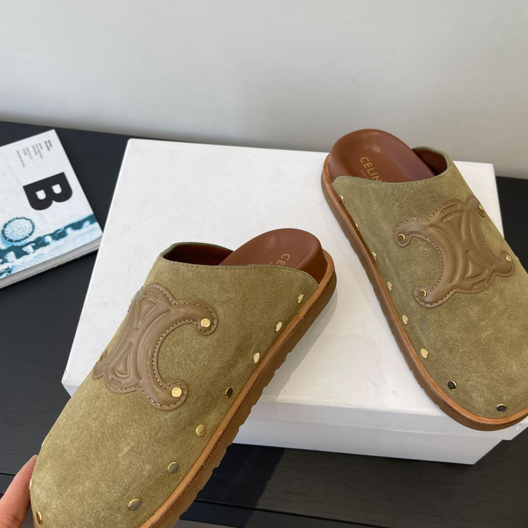 CELINE PITEA CLOG IN Suede Calfskin - FashionPlug
