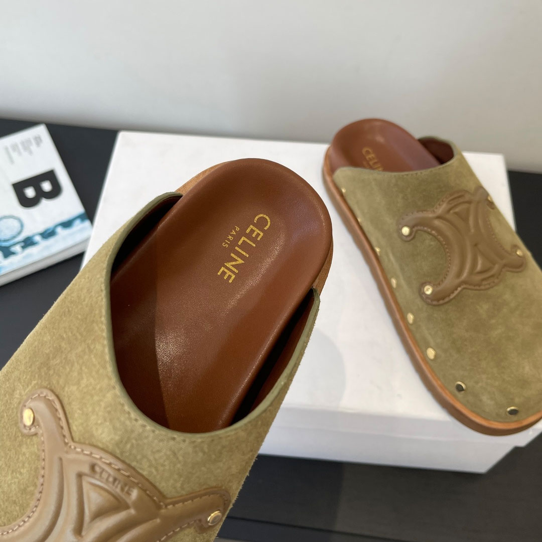 CELINE PITEA CLOG IN Suede Calfskin - FashionPlug