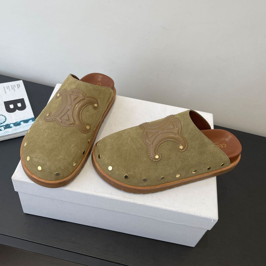 CELINE PITEA CLOG IN Suede Calfskin - FashionPlug