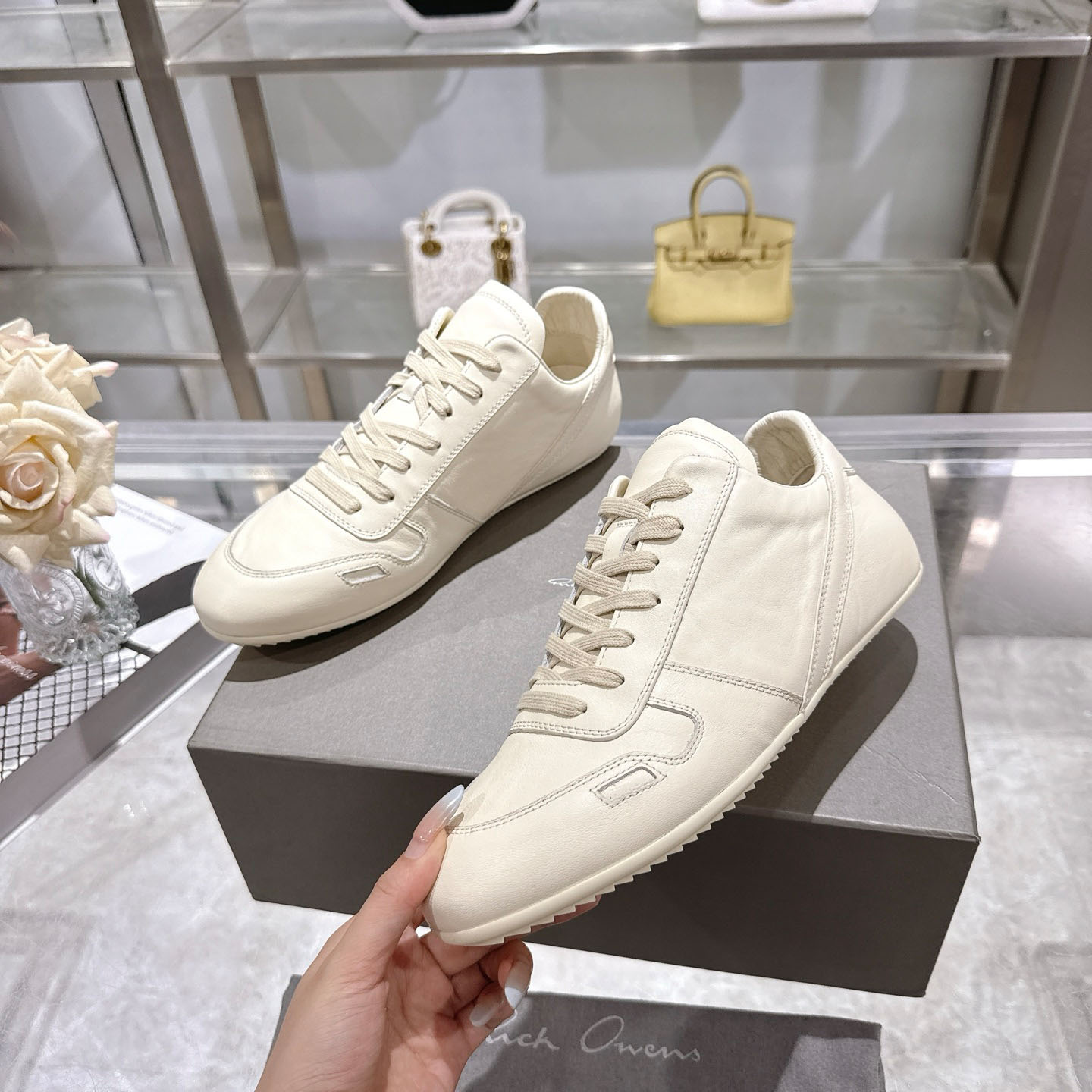 Rick Owens Off-White Temple Minimal Sneakers - FashionPlug