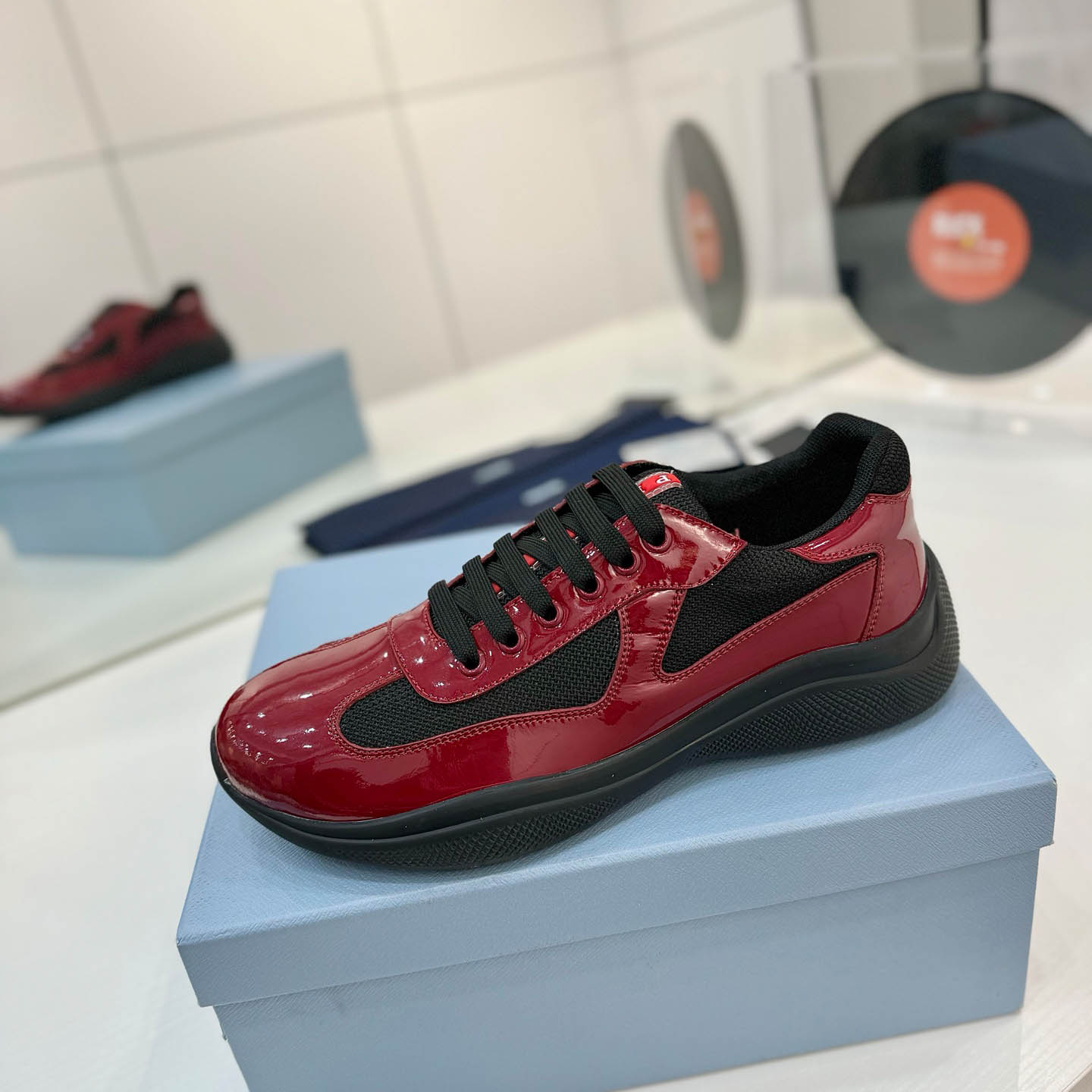 Prada america's Cup Patent Leather Sneakers - FashionPlug