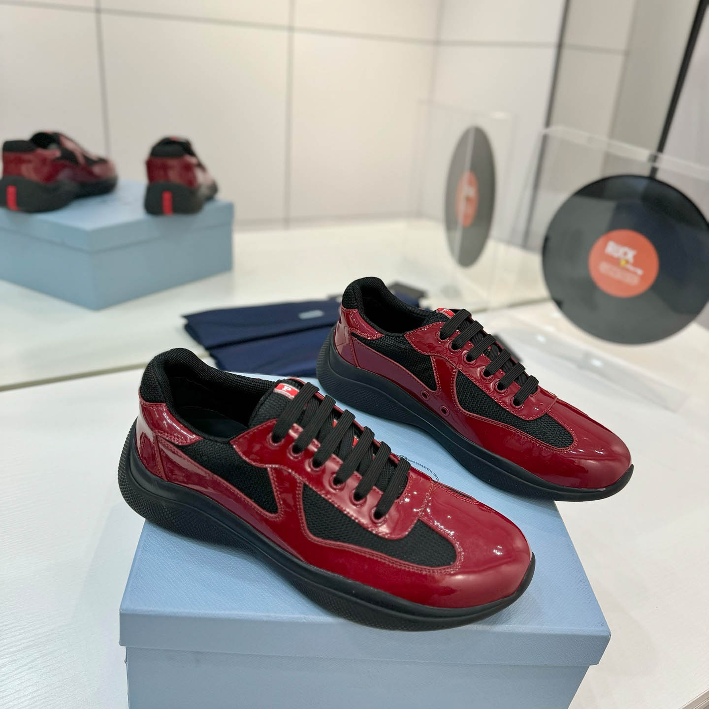 Prada america's Cup Patent Leather Sneakers - FashionPlug