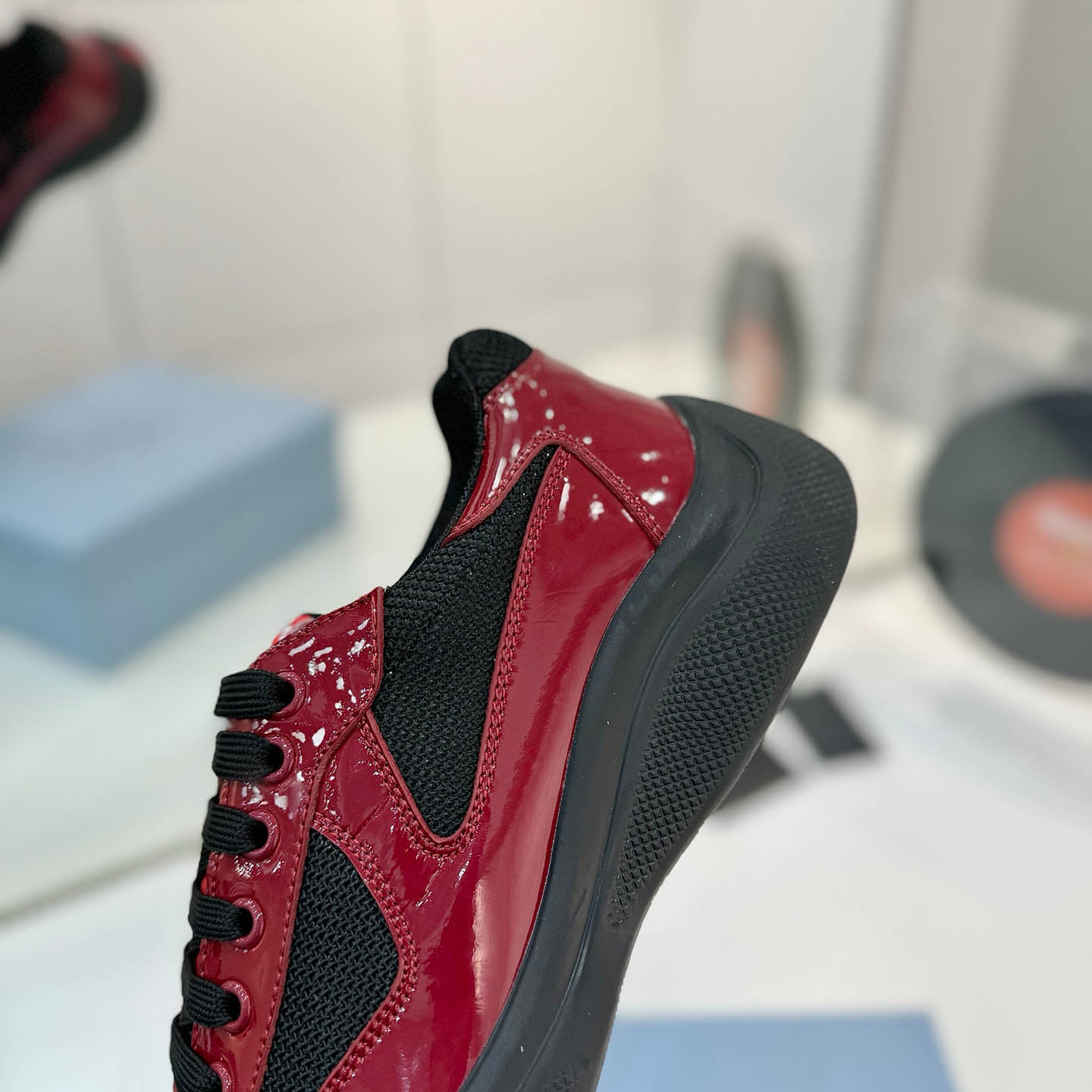 Prada america's Cup Patent Leather Sneakers - FashionPlug