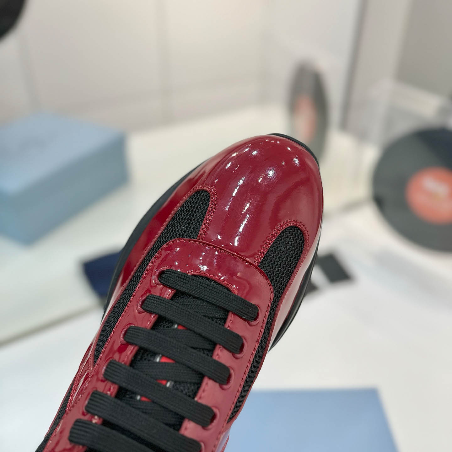 Prada america's Cup Patent Leather Sneakers - FashionPlug