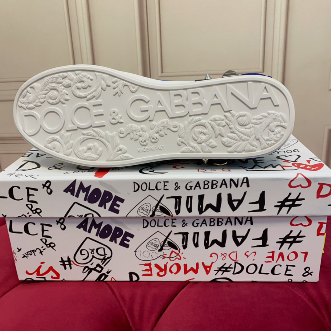 Dolce & Gabbana Calfskin Portofino Sneakers With Patch - FashionPlug