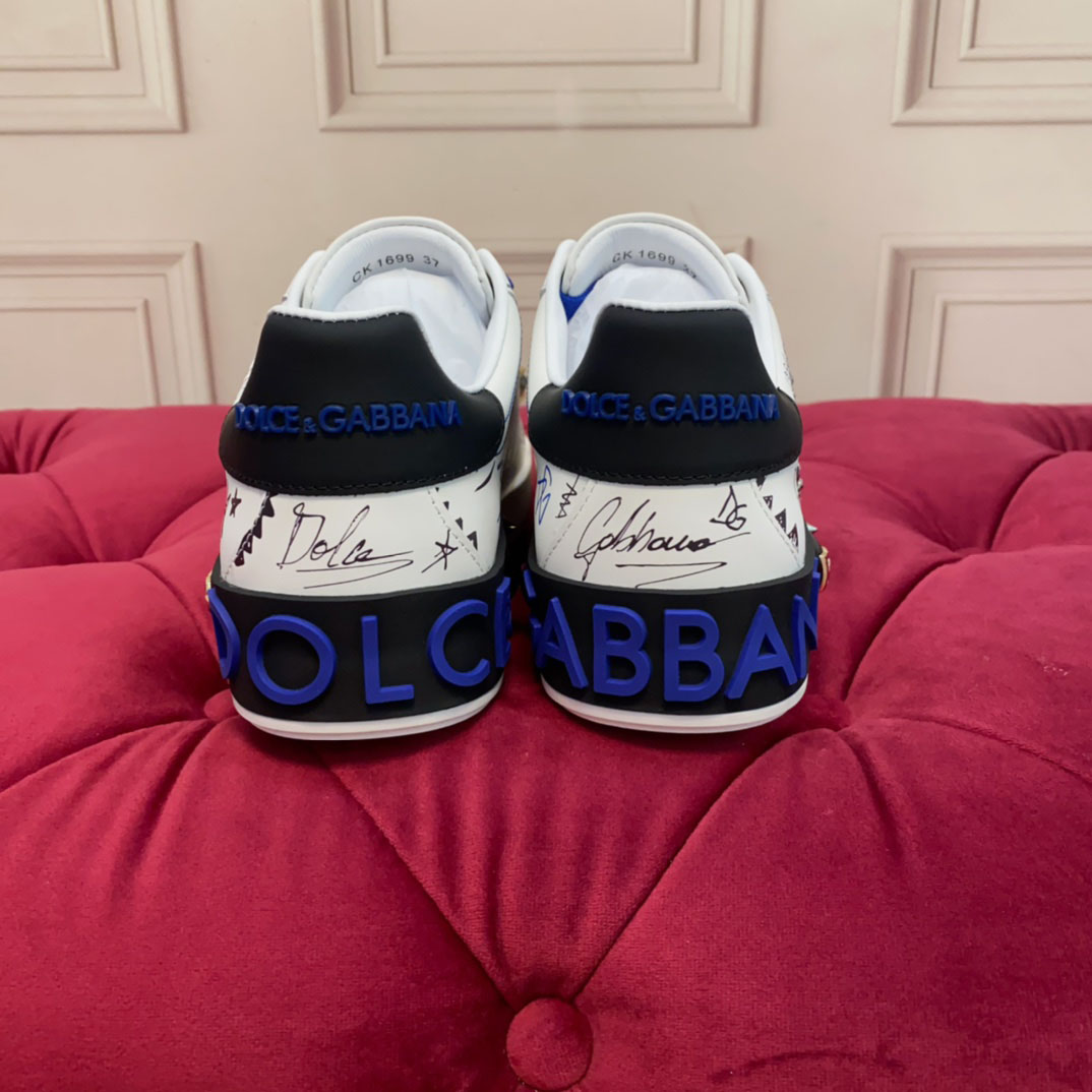 Dolce & Gabbana Calfskin Portofino Sneakers With Patch - FashionPlug