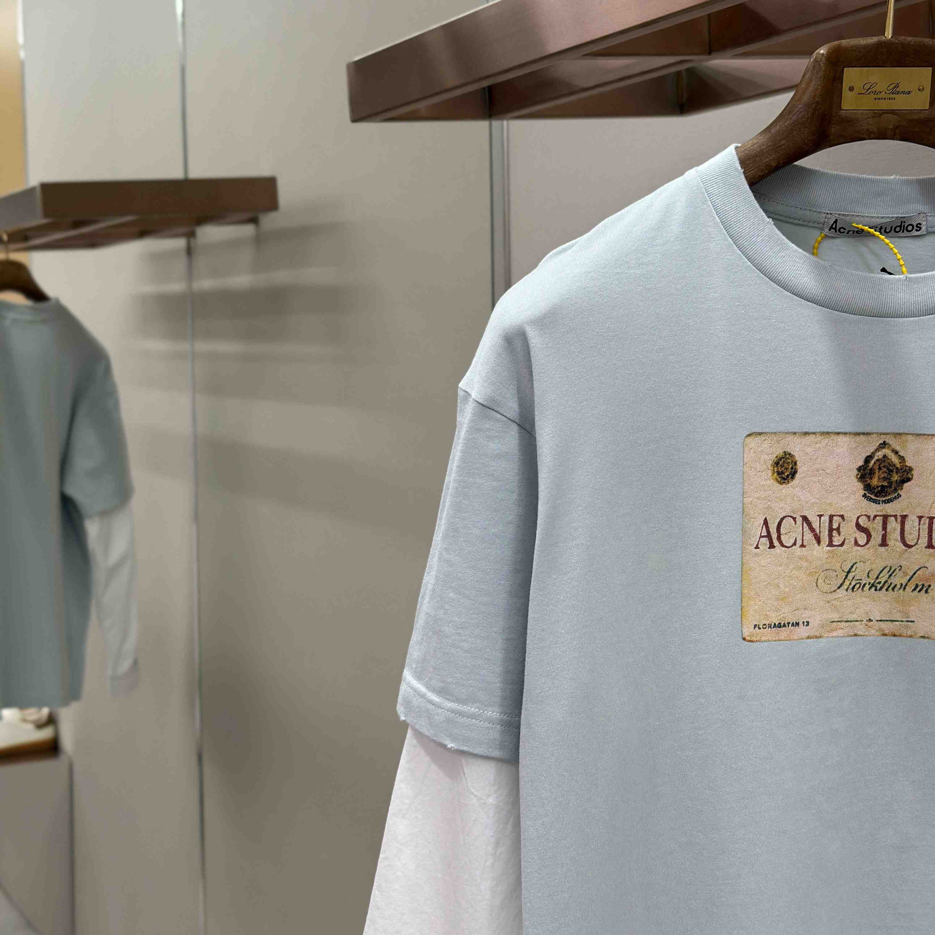 Acne Studios Layered Print T-Shirt 'Light Grey' - FashionPlug