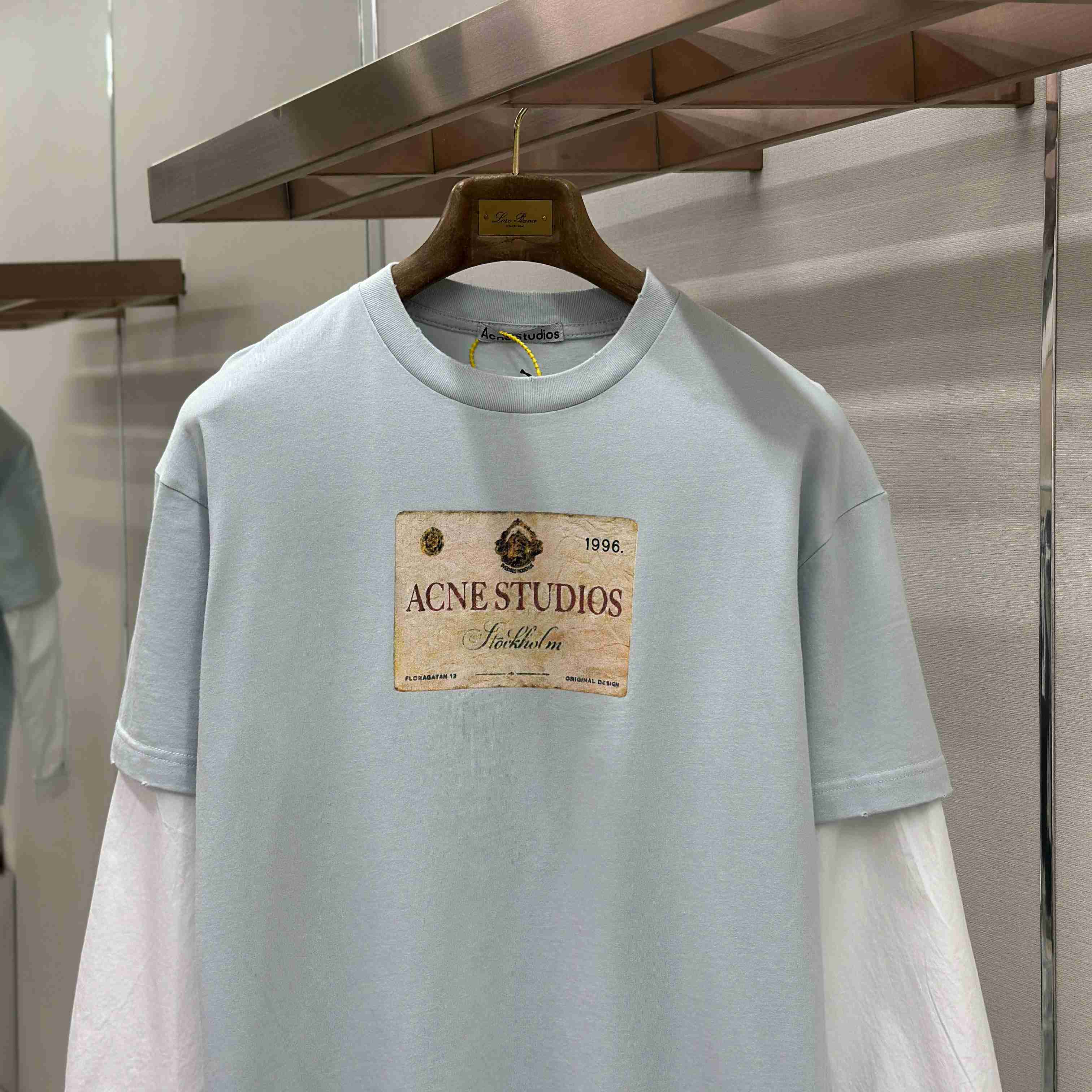 Acne Studios Layered Print T-Shirt 'Light Grey' - FashionPlug