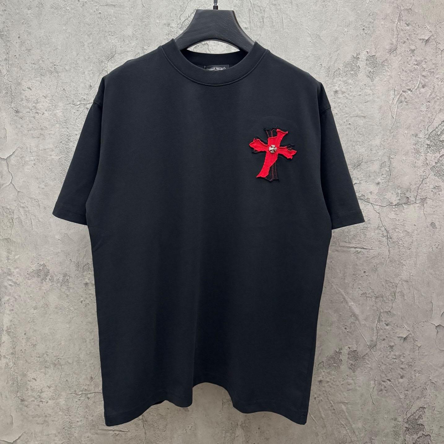 Chrome Hearts Large Cross Patch Embroidered Crew Neck Short Sleeve T-Shirt 'Black' - FashionPlug