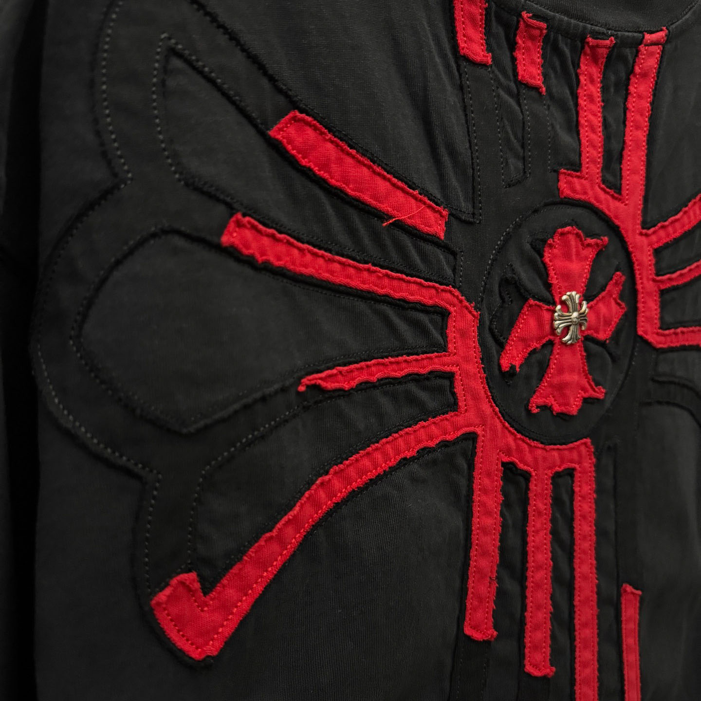 Chrome Hearts Large Cross Patch Embroidered Crew Neck Short Sleeve T-Shirt 'Black' - FashionPlug