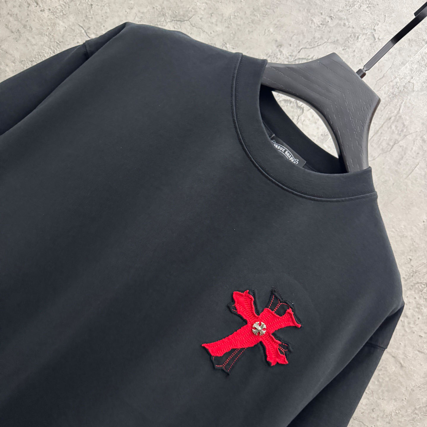 Chrome Hearts Large Cross Patch Embroidered Crew Neck Short Sleeve T-Shirt 'Black' - FashionPlug