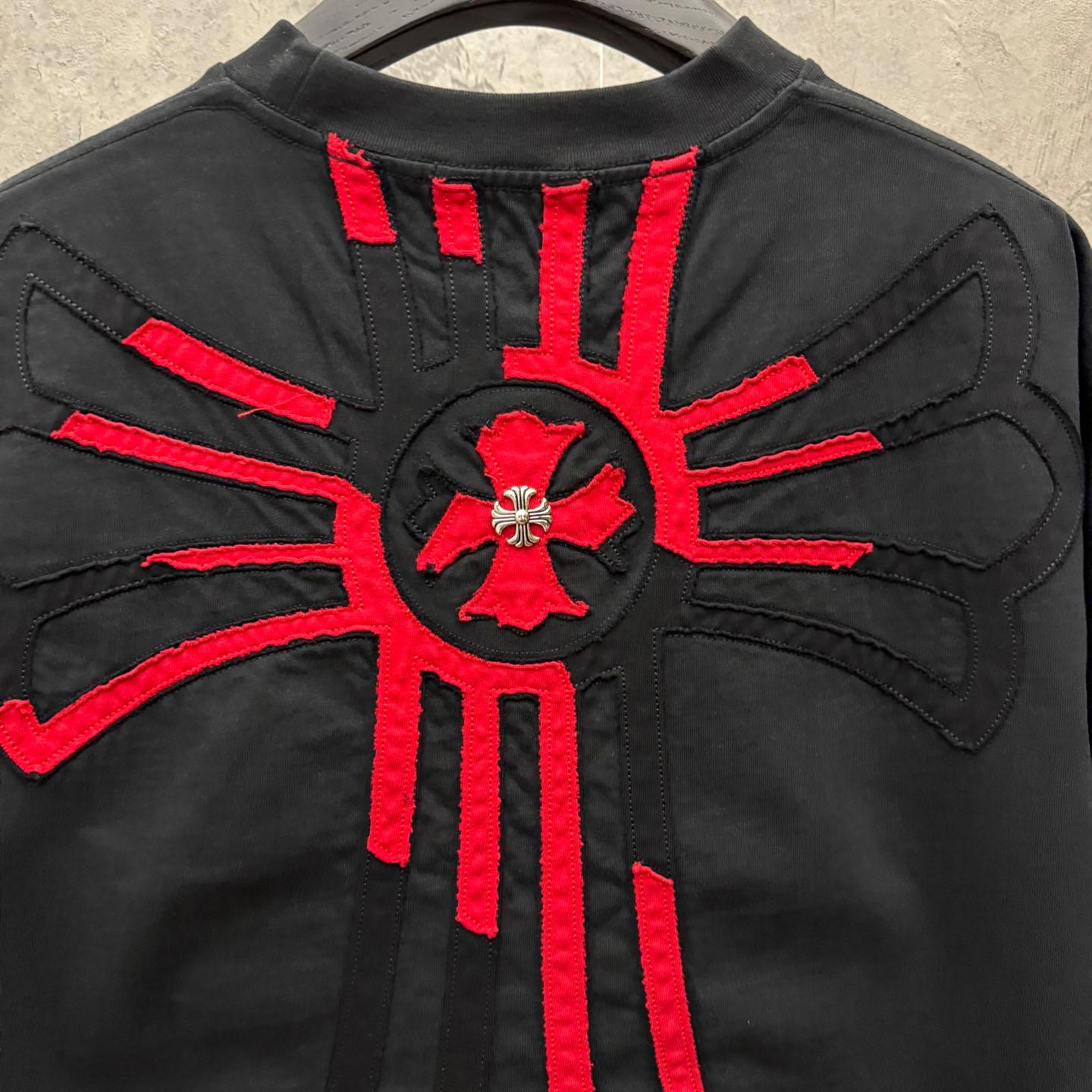 Chrome Hearts Large Cross Patch Embroidered Crew Neck Short Sleeve T-Shirt 'Black' - FashionPlug