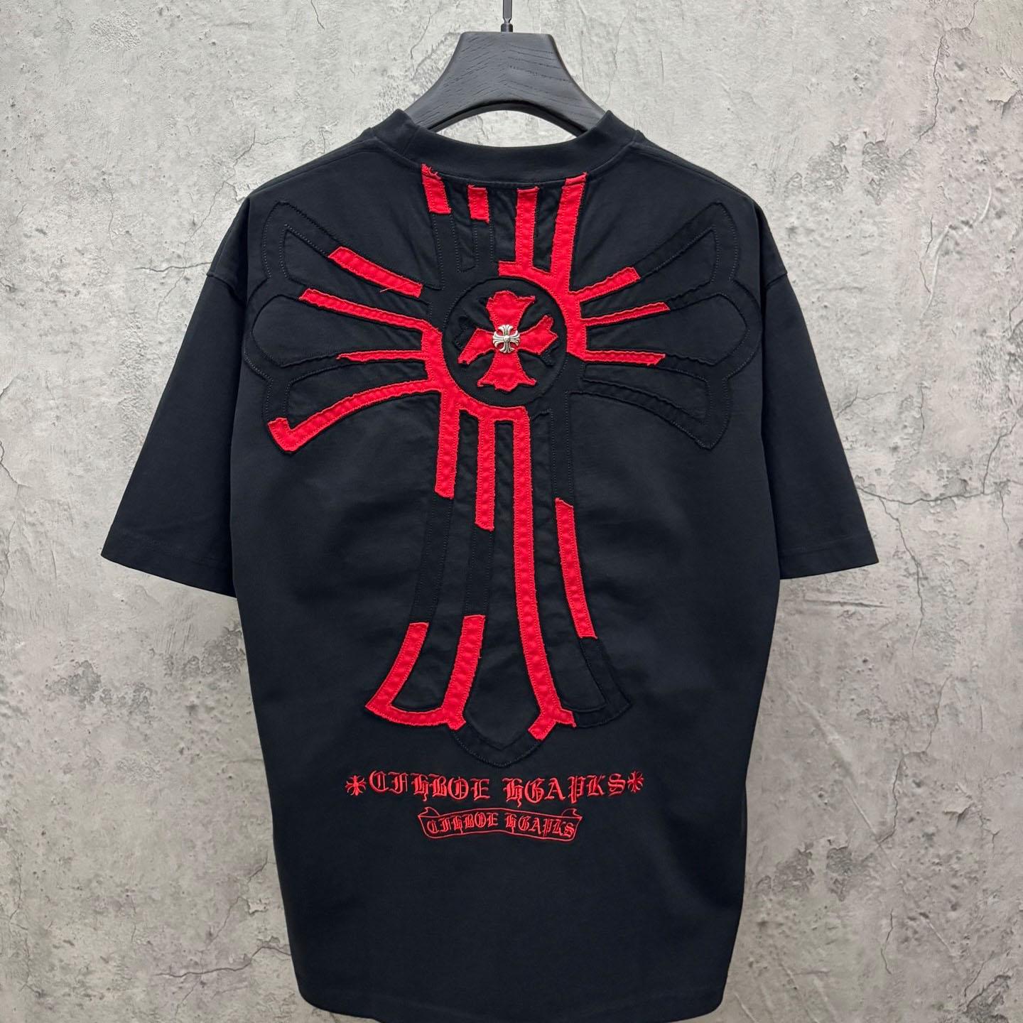 Chrome Hearts Large Cross Patch Embroidered Crew Neck Short Sleeve T-Shirt 'Black' - FashionPlug