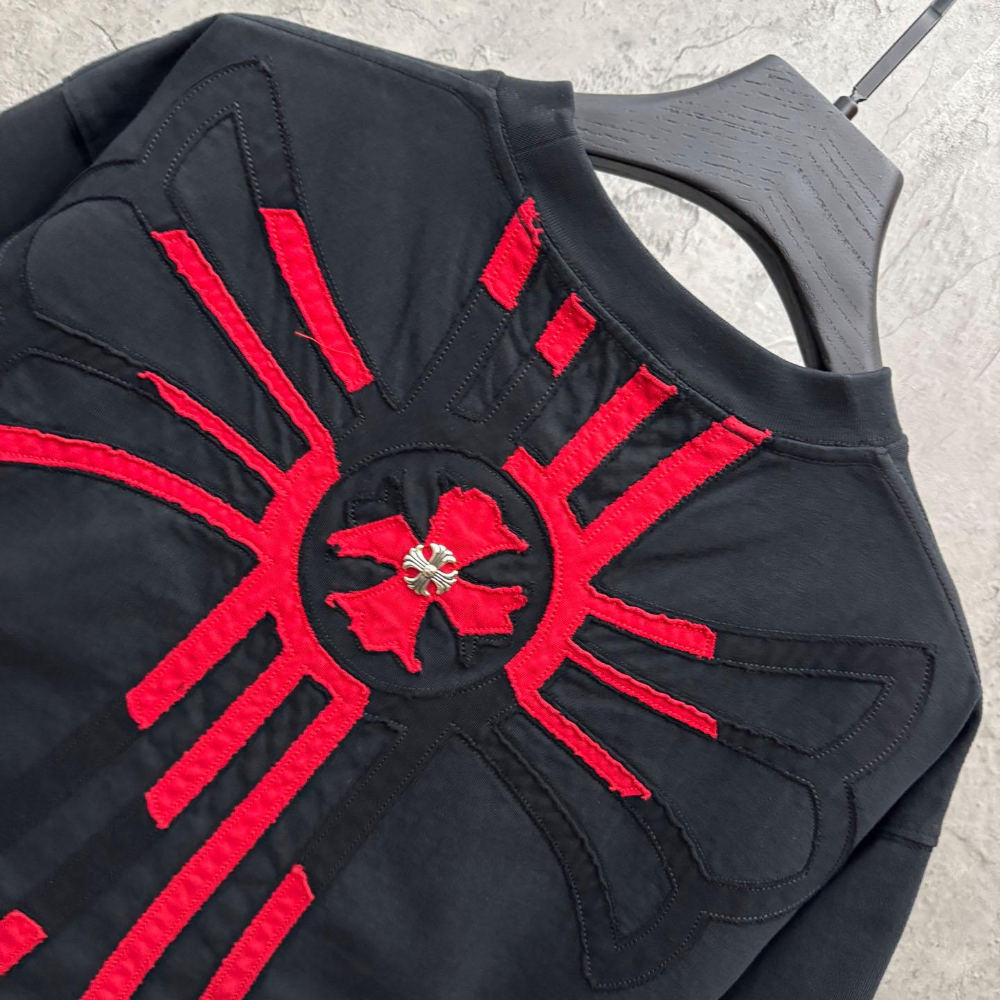 Chrome Hearts Large Cross Patch Embroidered Crew Neck Short Sleeve T-Shirt 'Black' - FashionPlug