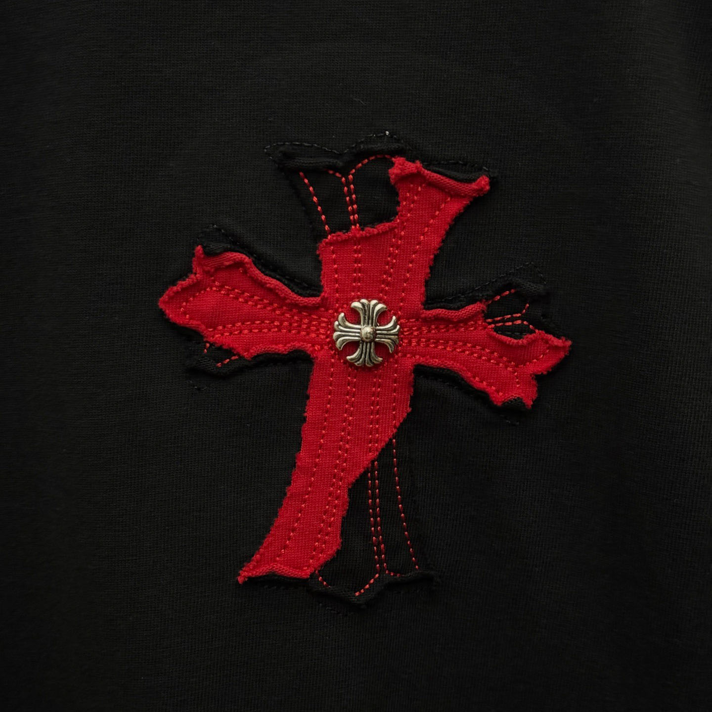 Chrome Hearts Large Cross Patch Embroidered Crew Neck Short Sleeve T-Shirt 'Black' - FashionPlug