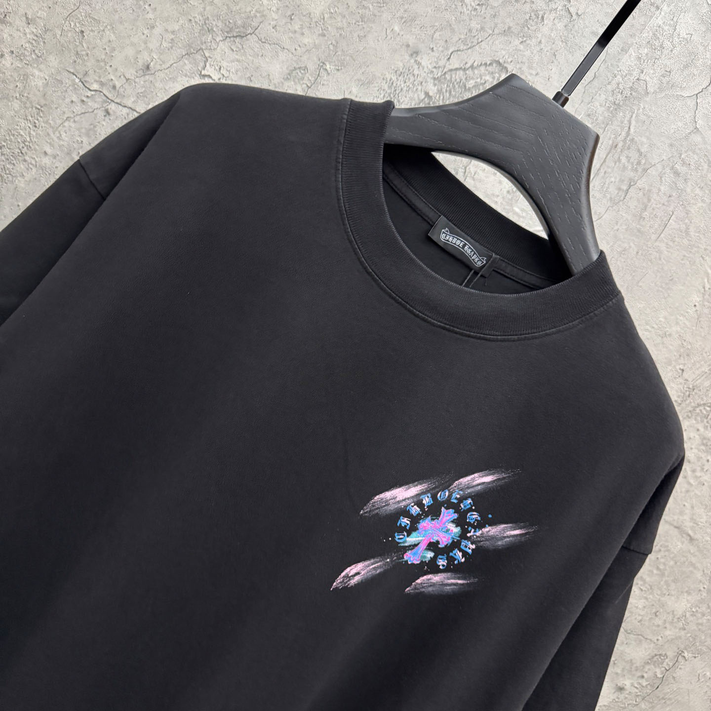 Chrome Hearts Watercolor Graffiti Cross Print Crew Neck T-Shirt - FashionPlug