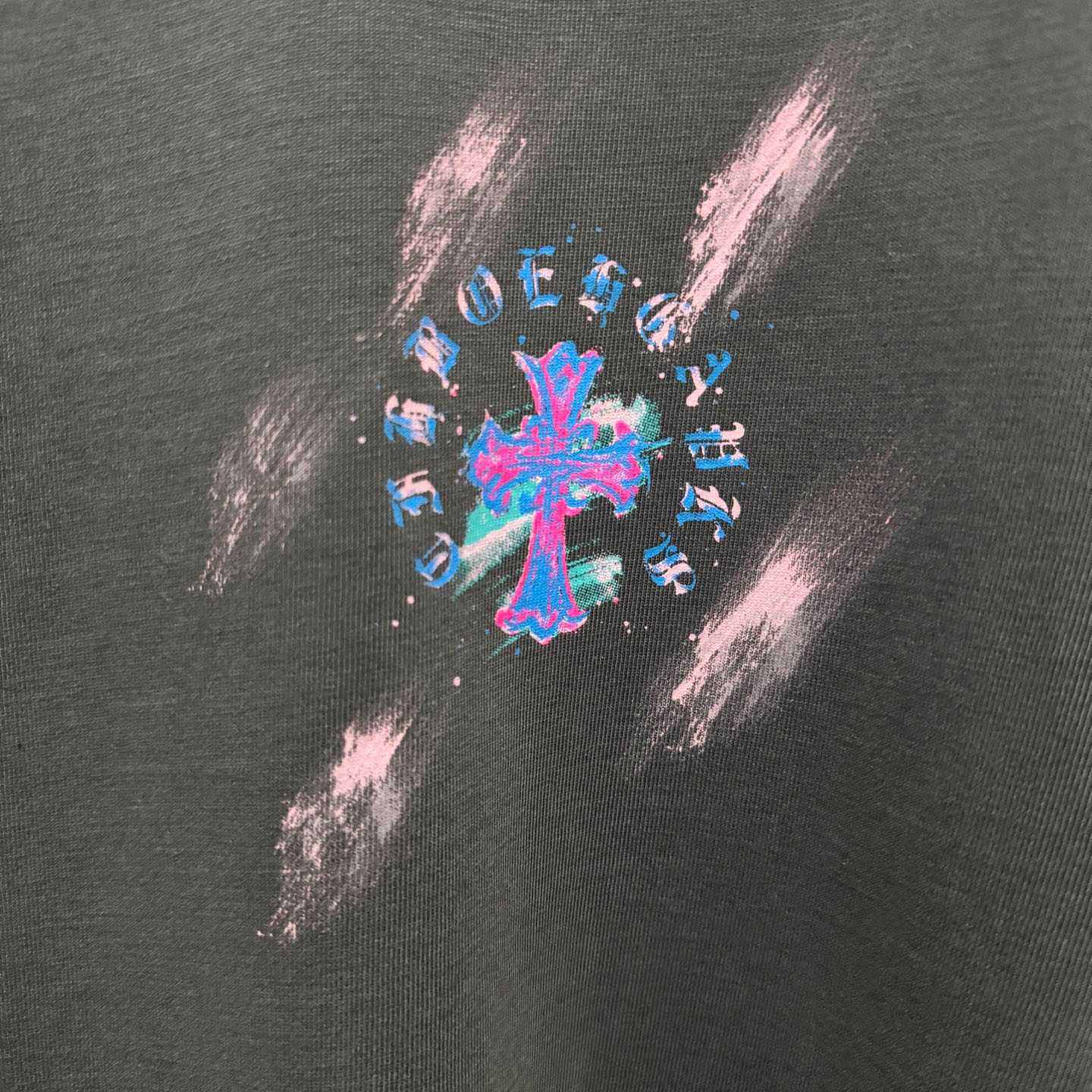 Chrome Hearts Watercolor Graffiti Cross Print Crew Neck T-Shirt - FashionPlug