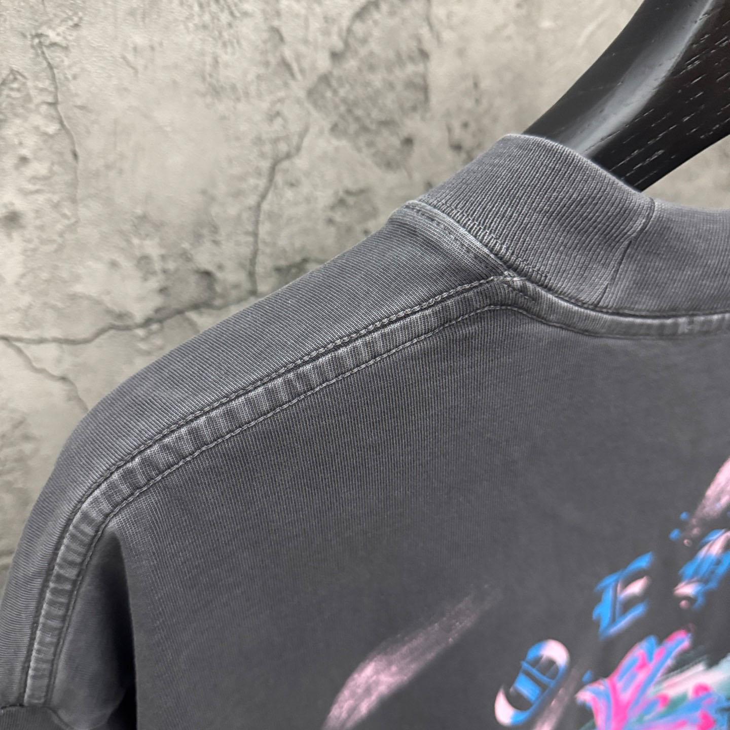 Chrome Hearts Watercolor Graffiti Cross Print Crew Neck T-Shirt - FashionPlug