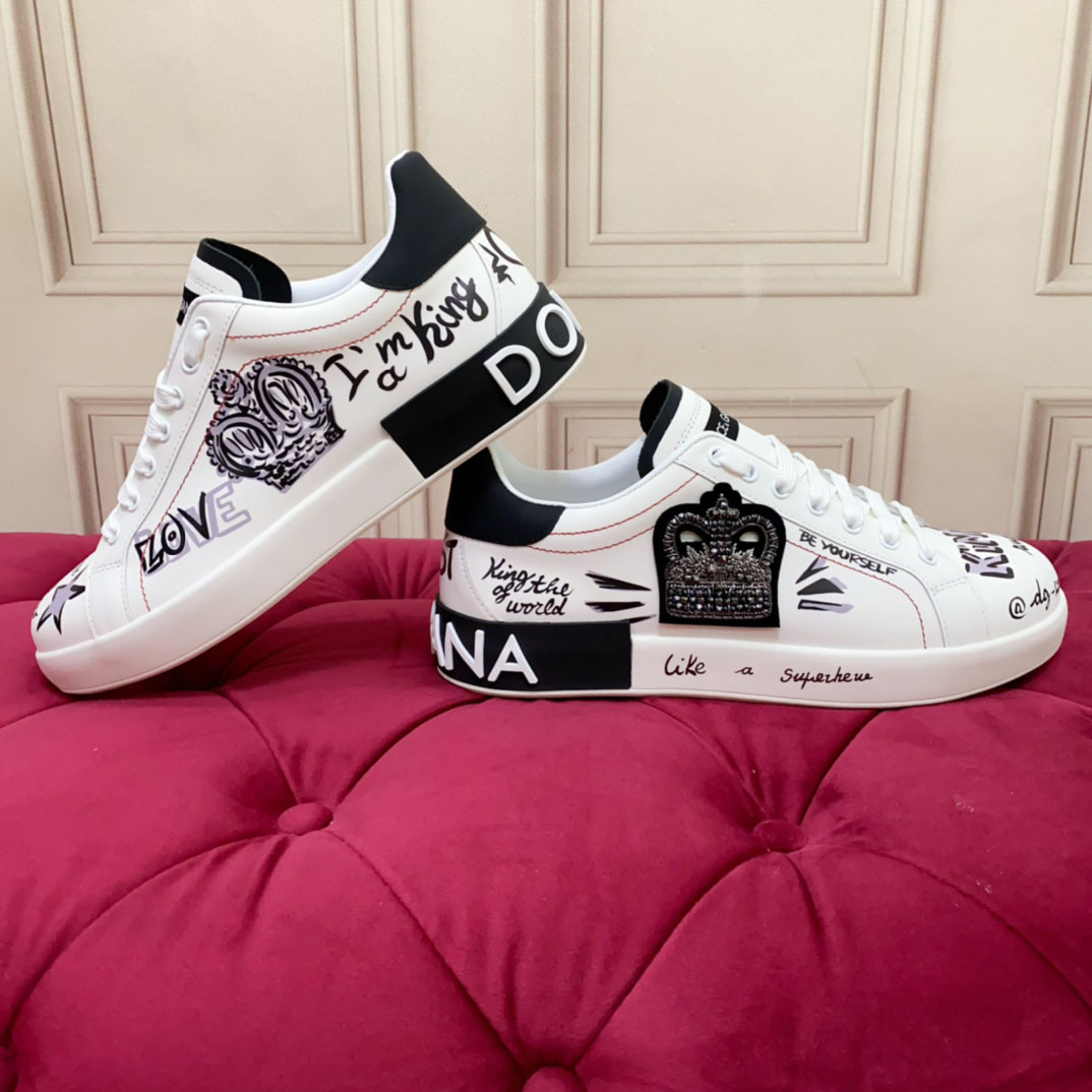 Dolce & Gabbana Printed Calfskin Portofino Light Sneakers - FashionPlug