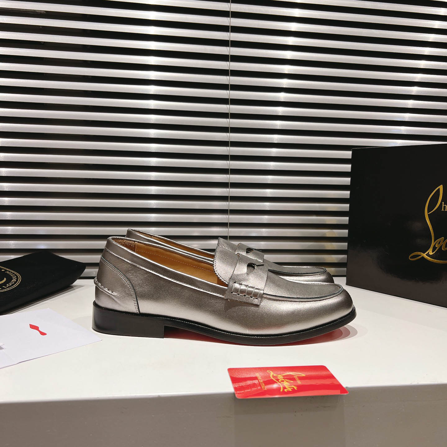 Christian Louboutin Silver Leather  Loafers - FashionPlug