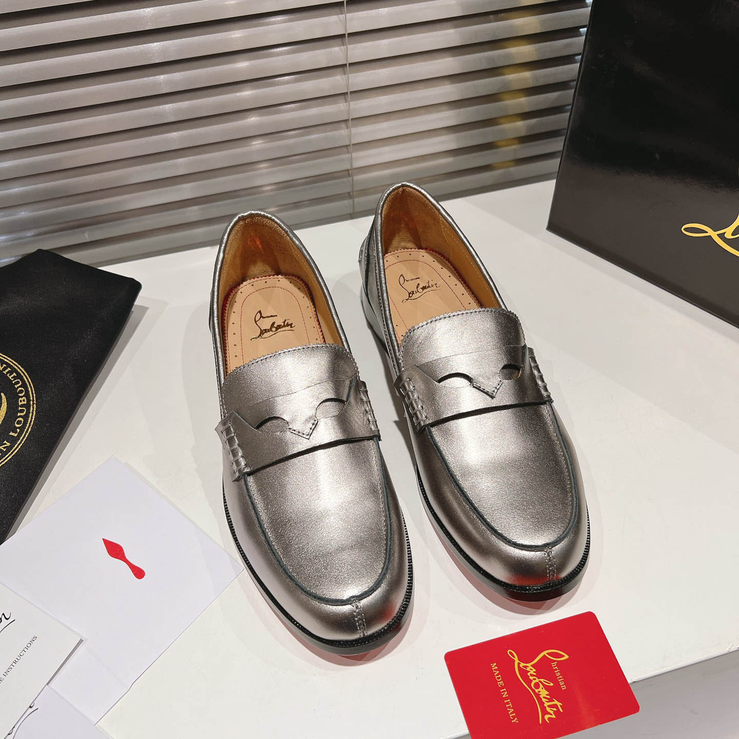 Christian Louboutin Silver Leather  Loafers - FashionPlug