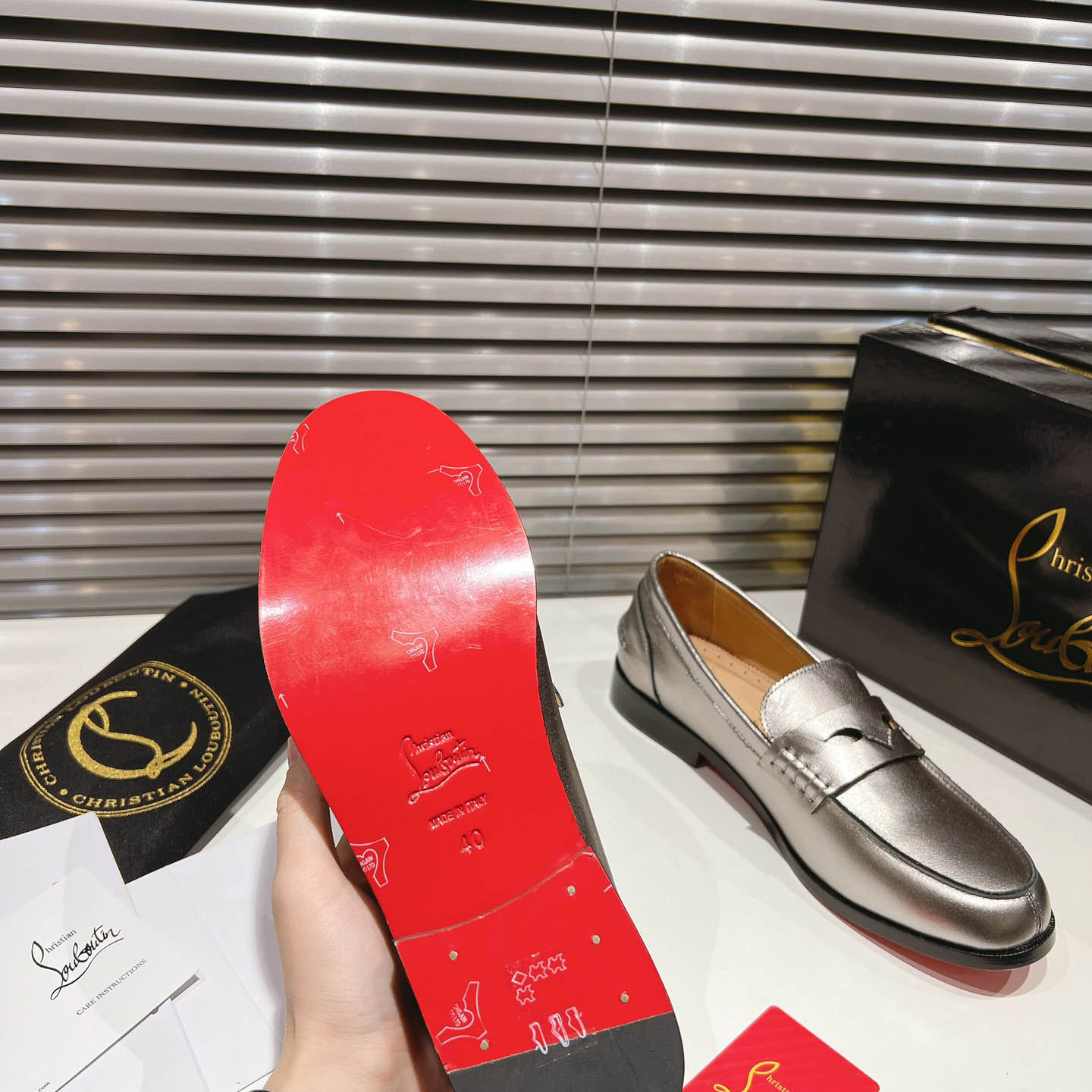 Christian Louboutin Silver Leather  Loafers - FashionPlug