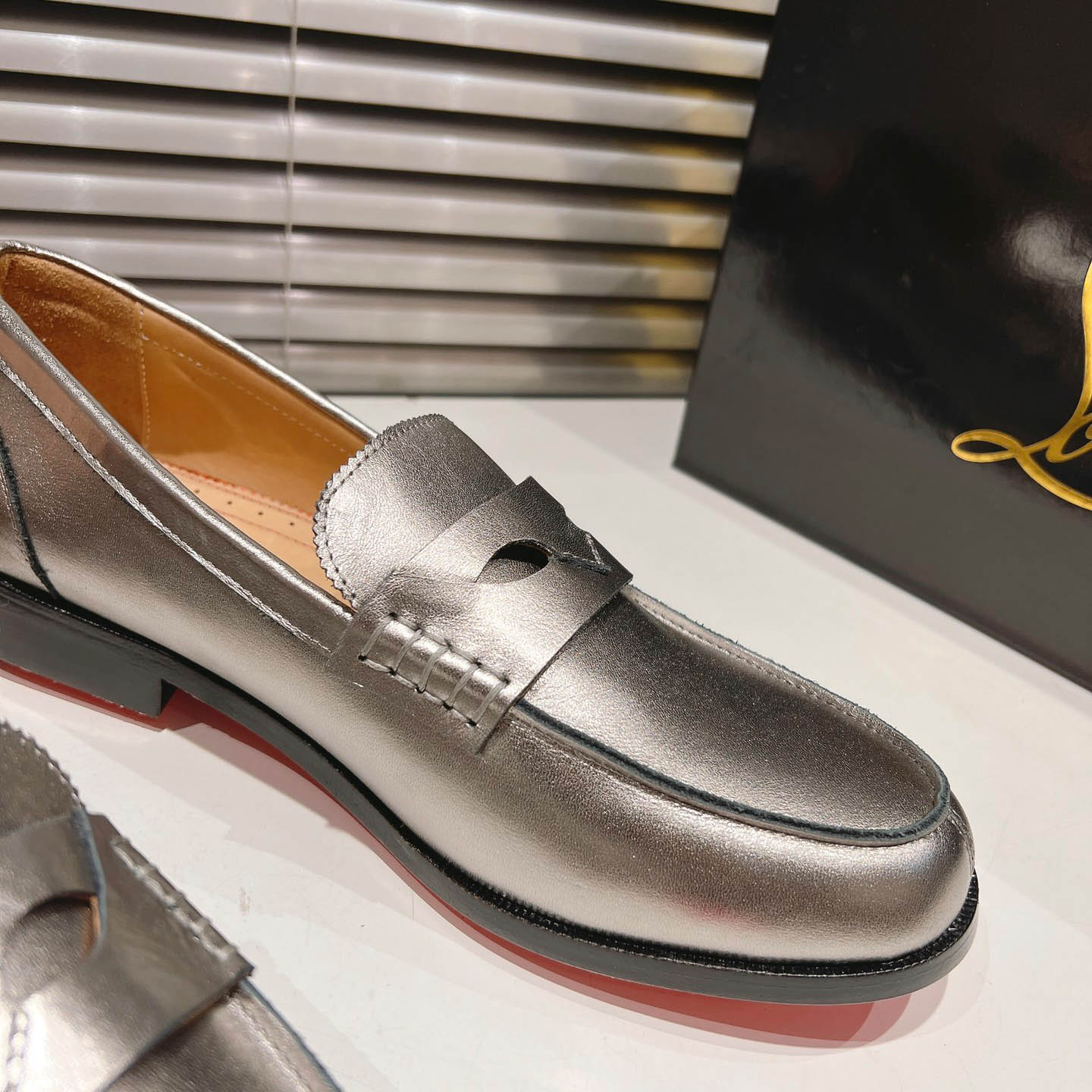 Christian Louboutin Silver Leather  Loafers - FashionPlug