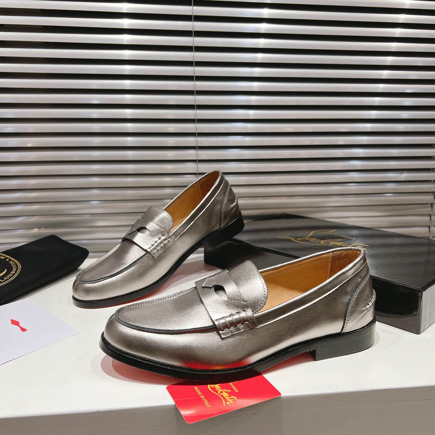 Christian Louboutin Silver Leather  Loafers - FashionPlug