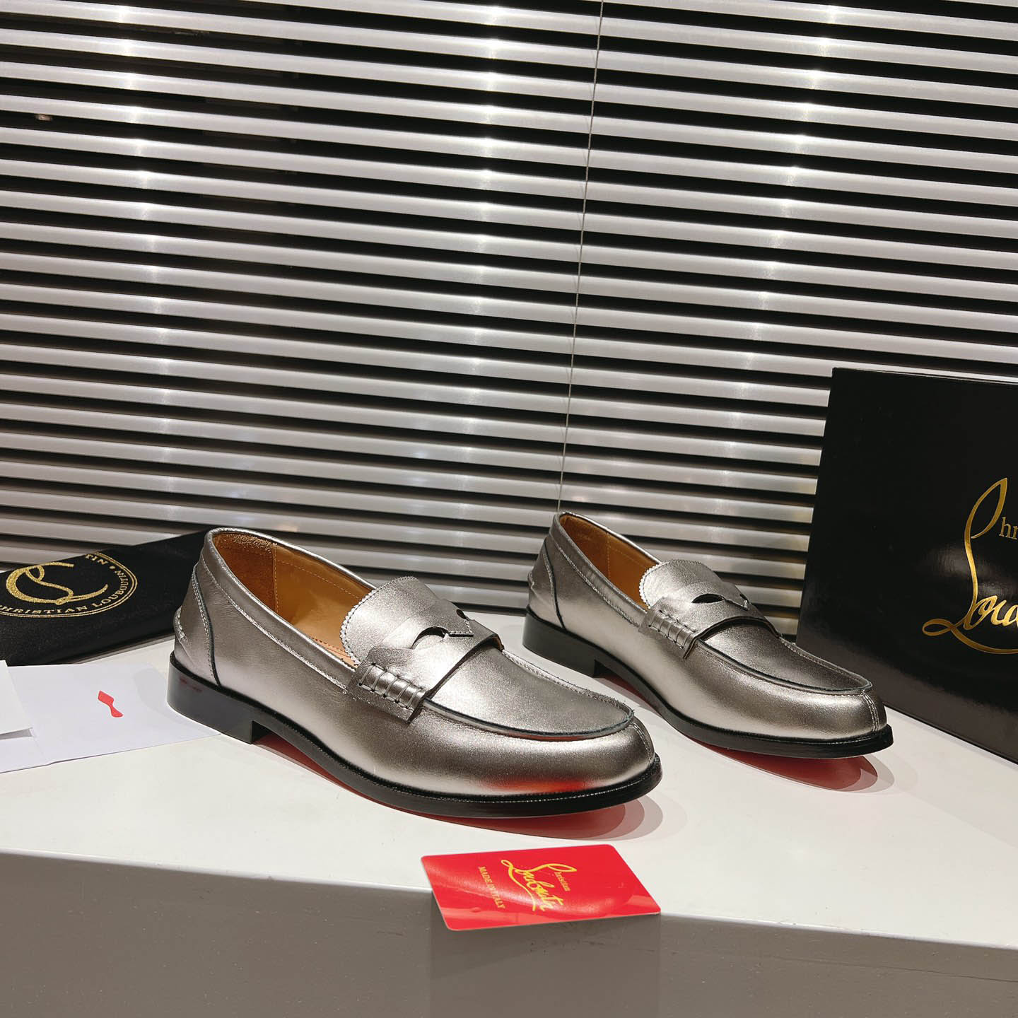 Christian Louboutin Silver Leather  Loafers - FashionPlug