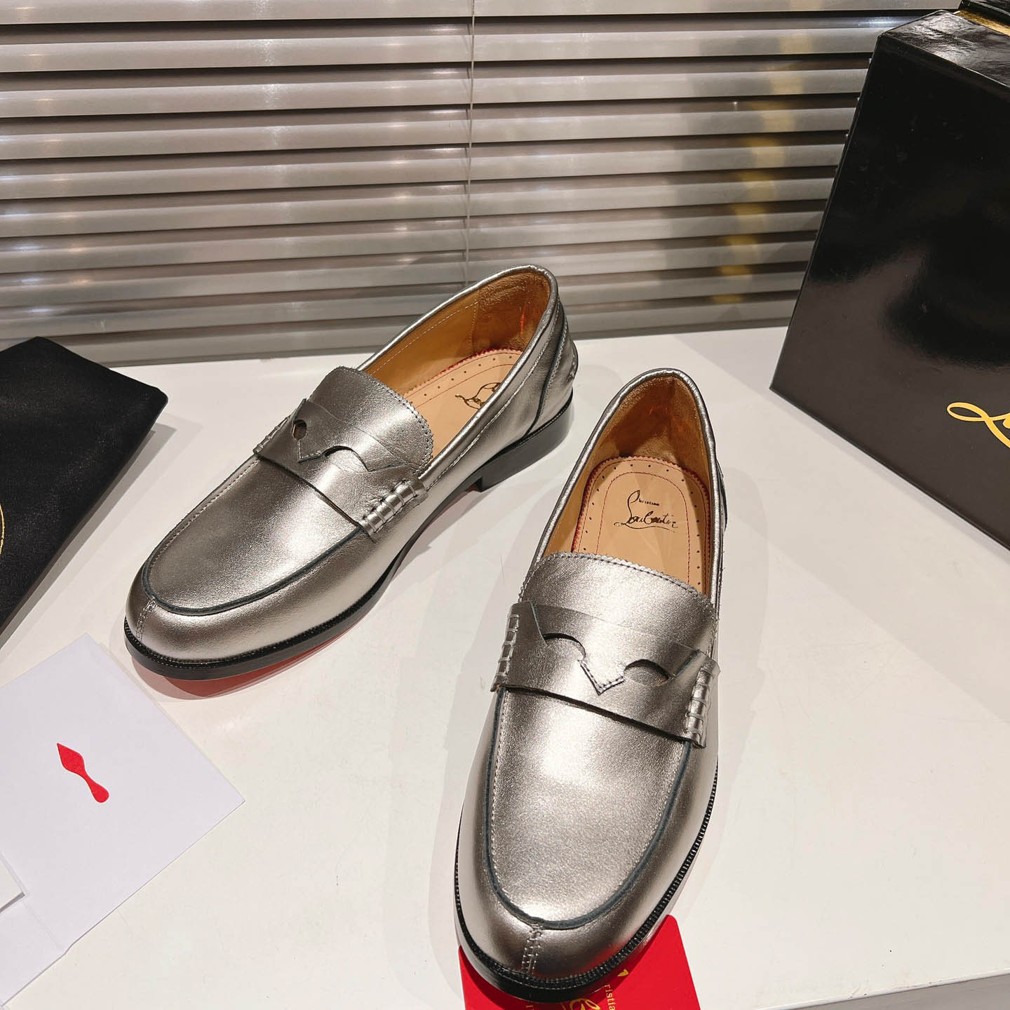 Christian Louboutin Silver Leather  Loafers - FashionPlug