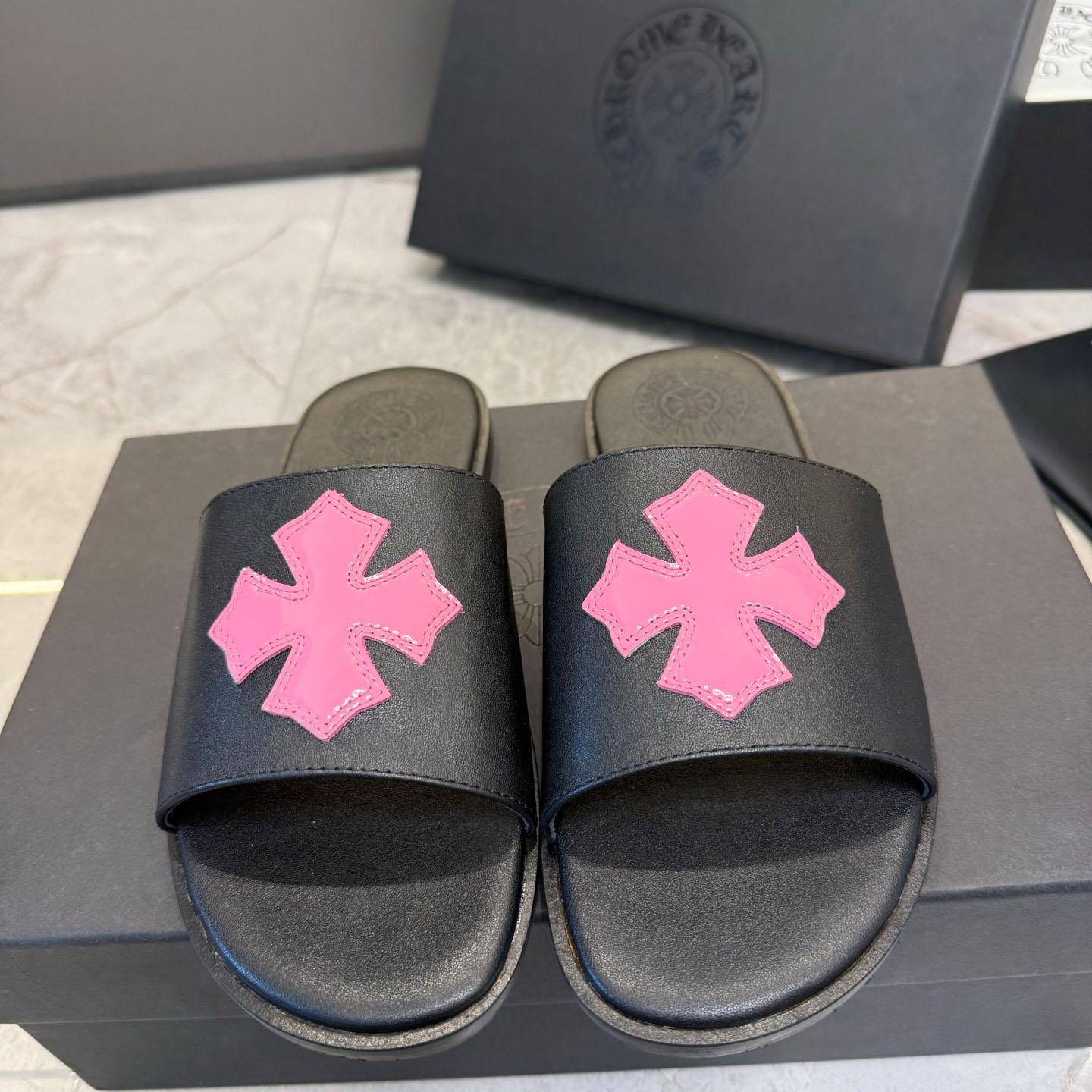 Chrome Hearts Pink Patent Plus Patch Slide Slippers - FashionPlug