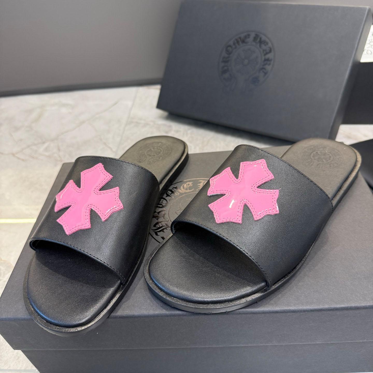 Chrome Hearts Pink Patent Plus Patch Slide Slippers - FashionPlug
