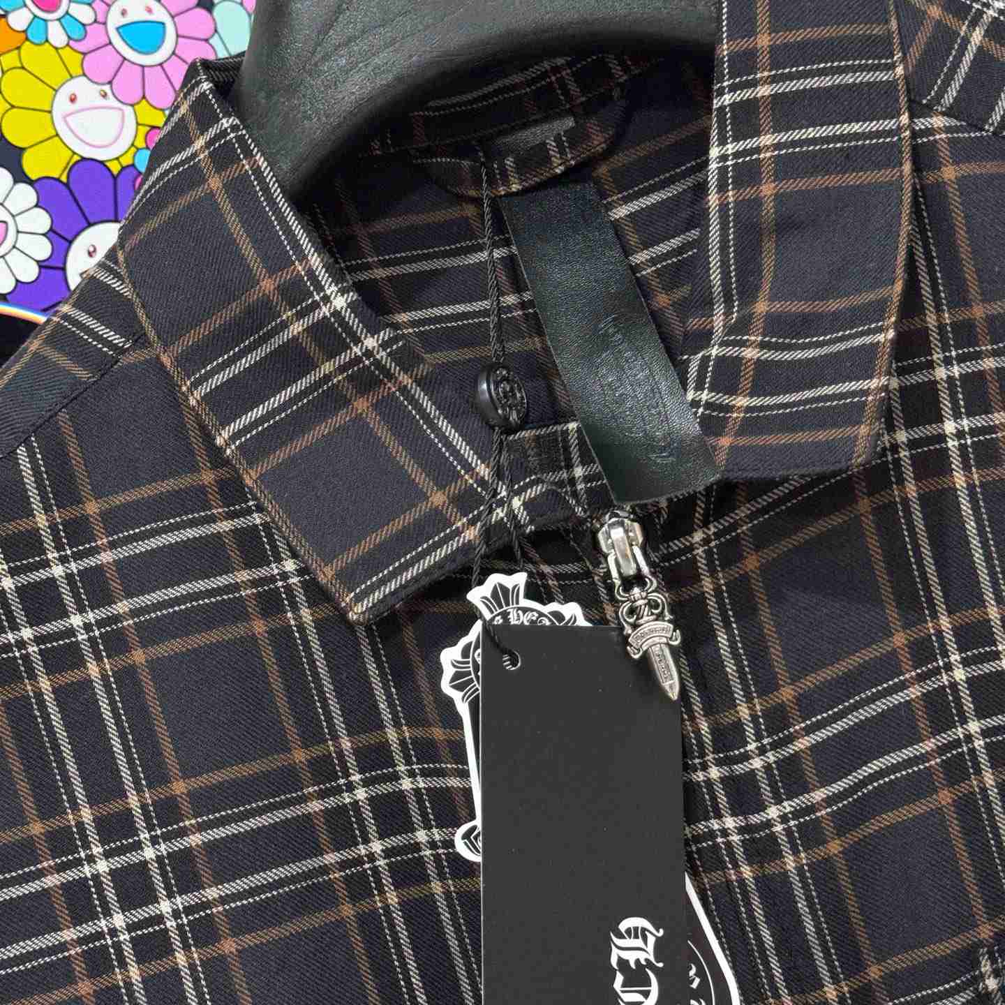 Chrome Hearts  Short Sleeve Flannel Zip Up Shirt - FashionPlug