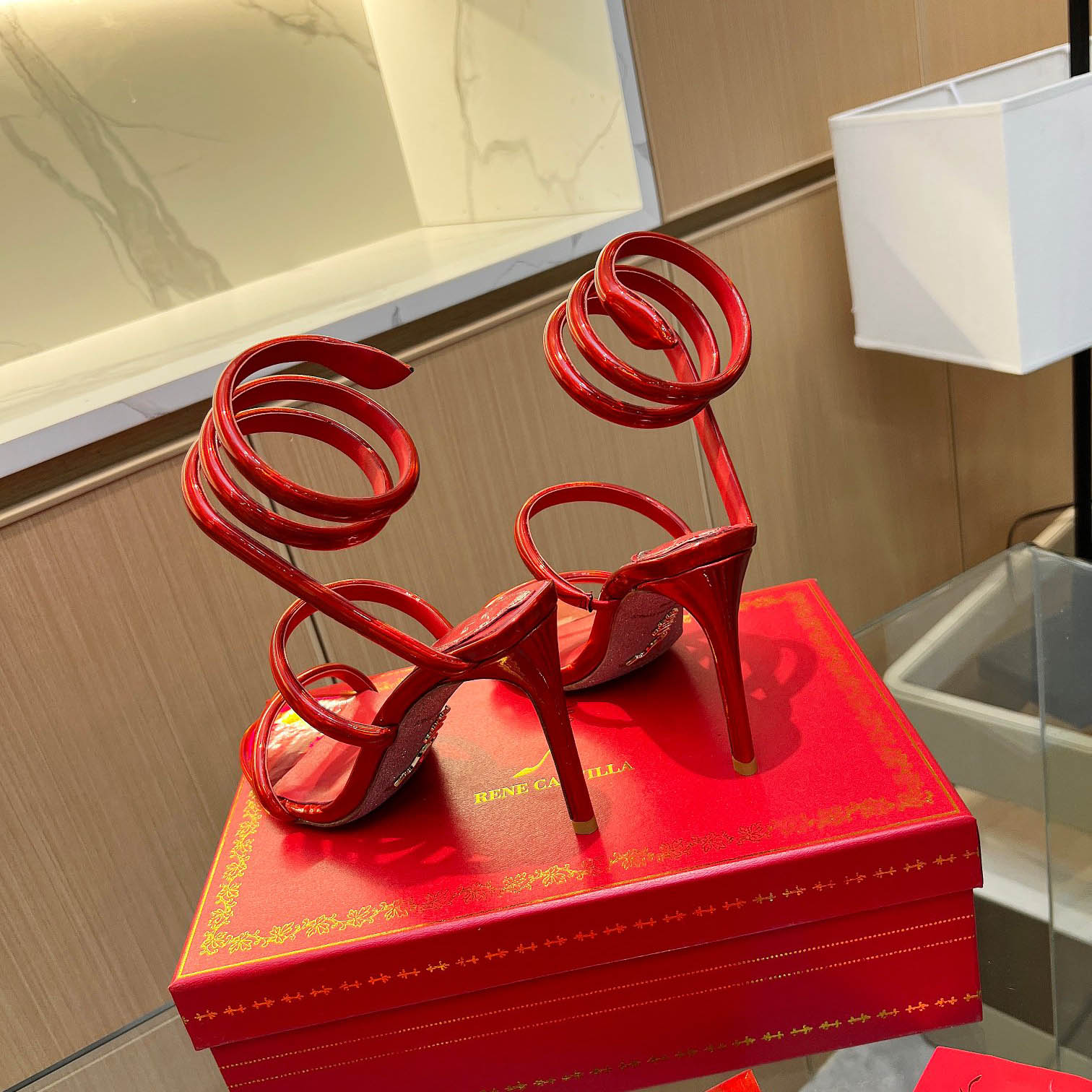 Rene Caovilla Metallic Red Leather Sandals - FashionPlug