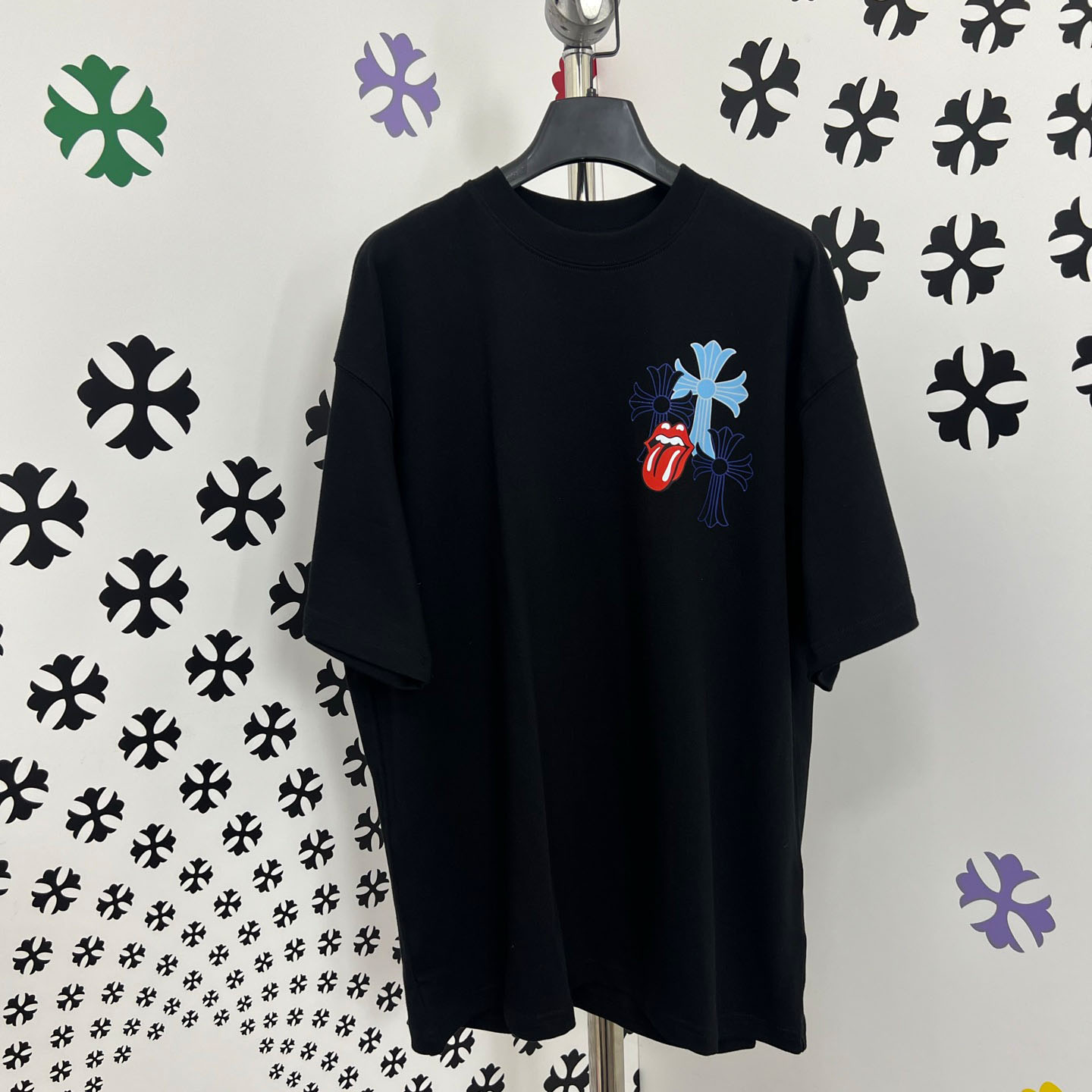 Chrome Hearts Double-Sided Cross & Rolling Stones Tongue Print  Tee - FashionPlug