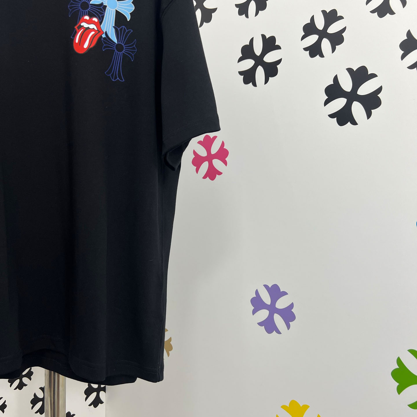 Chrome Hearts Double-Sided Cross & Rolling Stones Tongue Print  Tee - FashionPlug