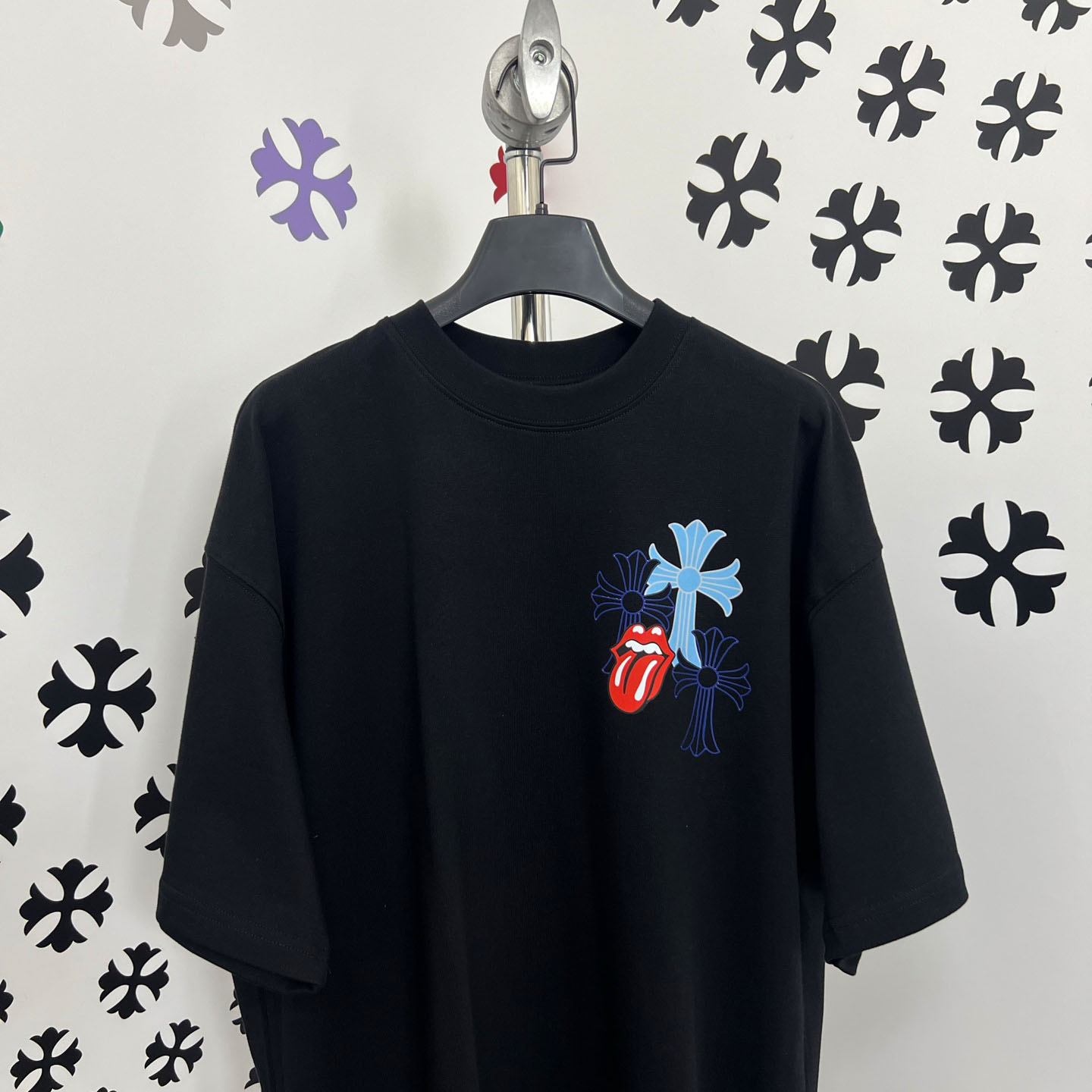Chrome Hearts Double-Sided Cross & Rolling Stones Tongue Print  Tee - FashionPlug