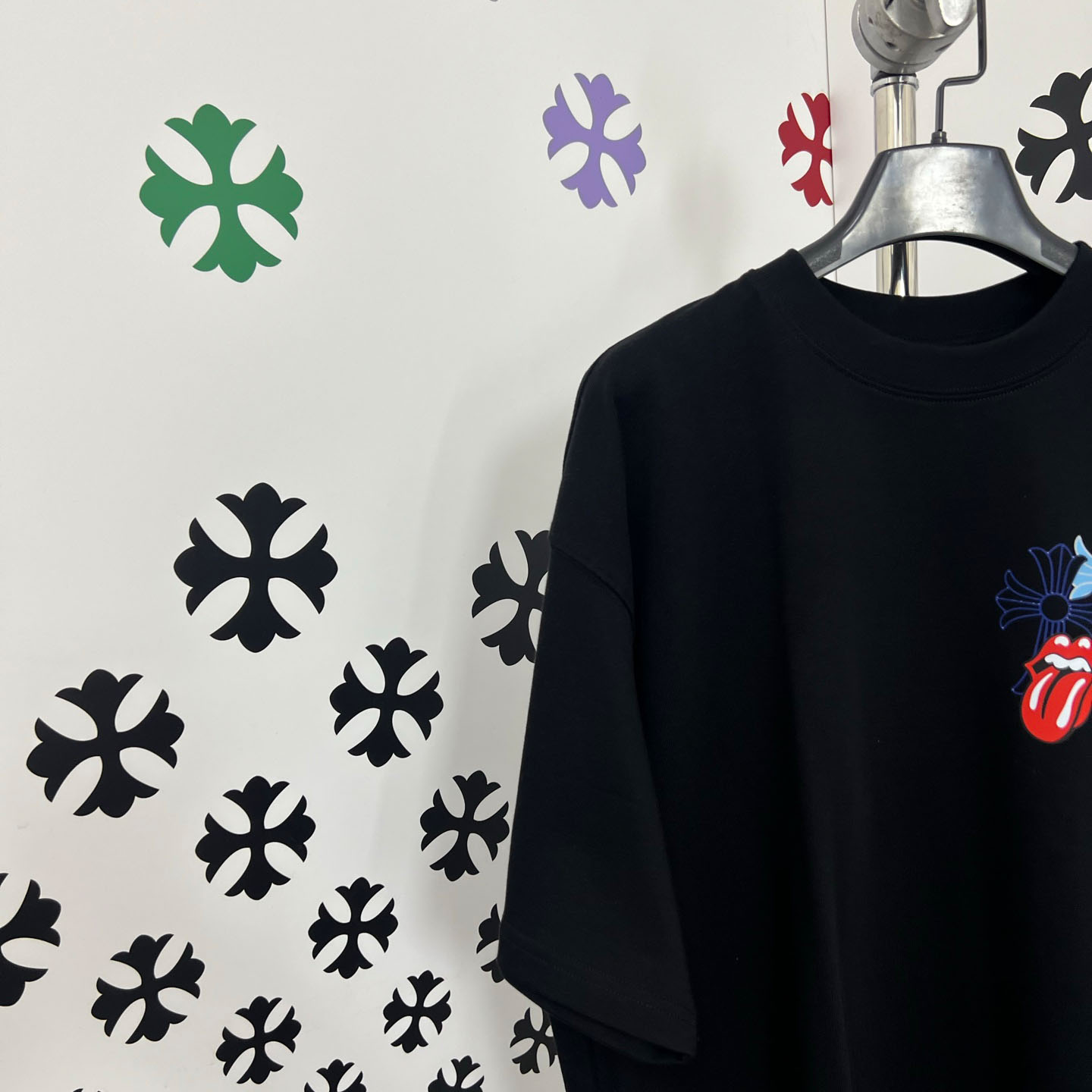Chrome Hearts Double-Sided Cross & Rolling Stones Tongue Print  Tee - FashionPlug